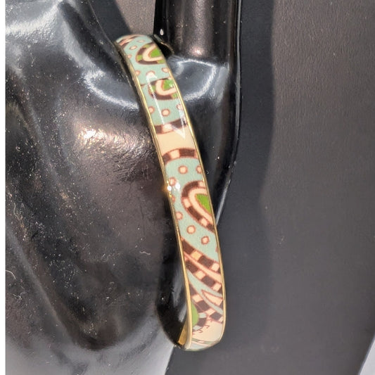 J.Crew 1/4" Brown Blue Green Cream Gold Tone 70s Vibe Bangle Bracelet