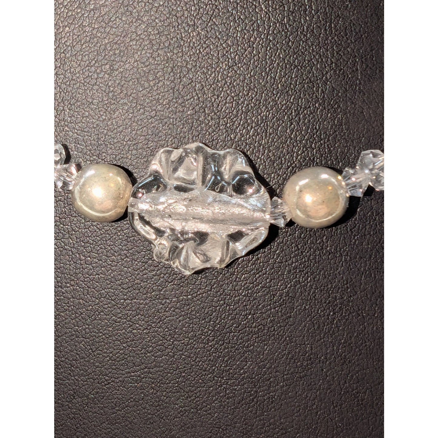 VTG 925 Sterling Silver Bead & Ruffled Foil Glass Bead Crystal 18" Necklace