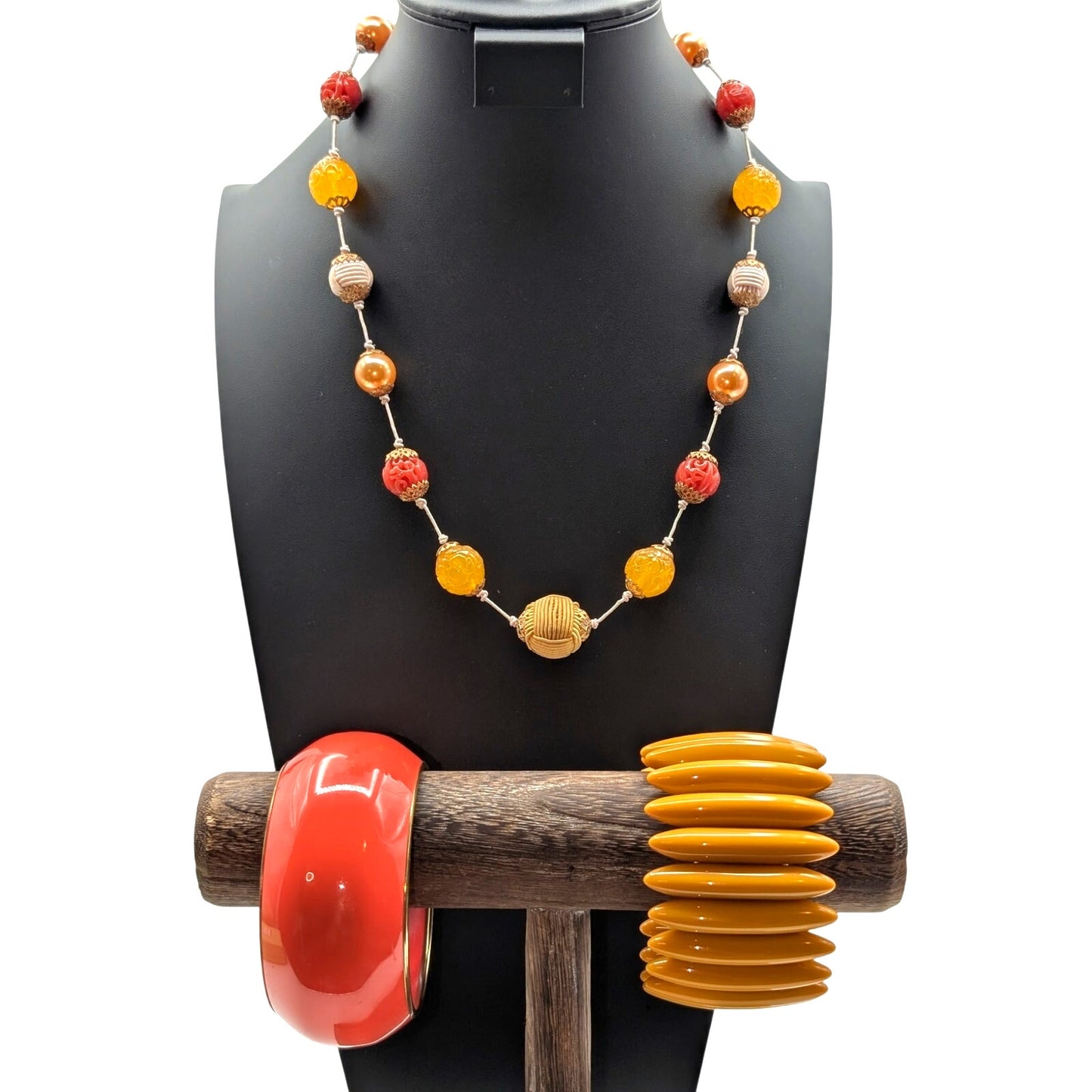 Vintage Laila Rowe Bold Beaded Necklace W/ Two Coordinating Bracelets Lot
