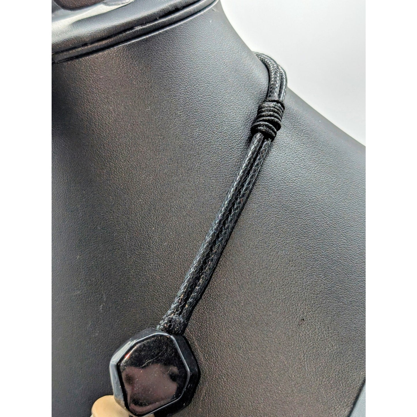 Chunky Barrel Bead Large Shell Pendant Avant Garde Corded 21.5"-24.5" Necklace