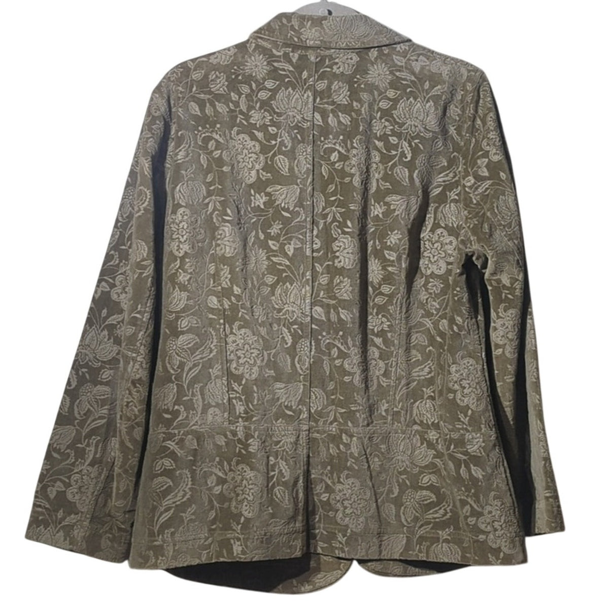 Vtg Talbots Tan Floral Embossed Velour 100% Cotton Unlined Blazer Plus Sz. 12W