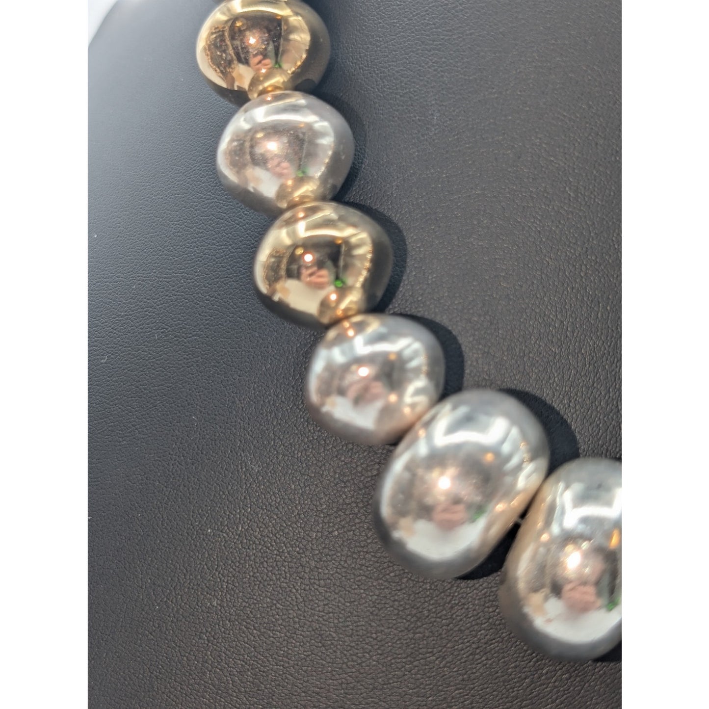 Vintage Chunky Silver & Gold Tone Heavy Beaded Barrel Clasp 21.5" Necklace