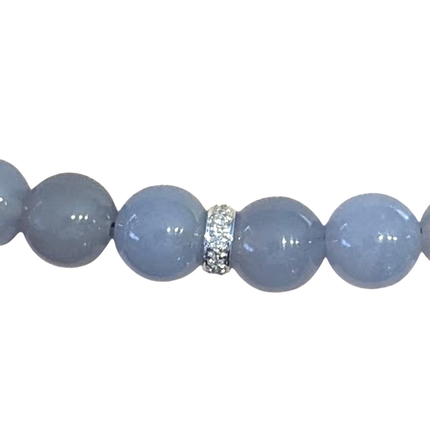Vintage Genuine 14k White Gold and Diamond Chalcedony Bead 17.5" Necklace