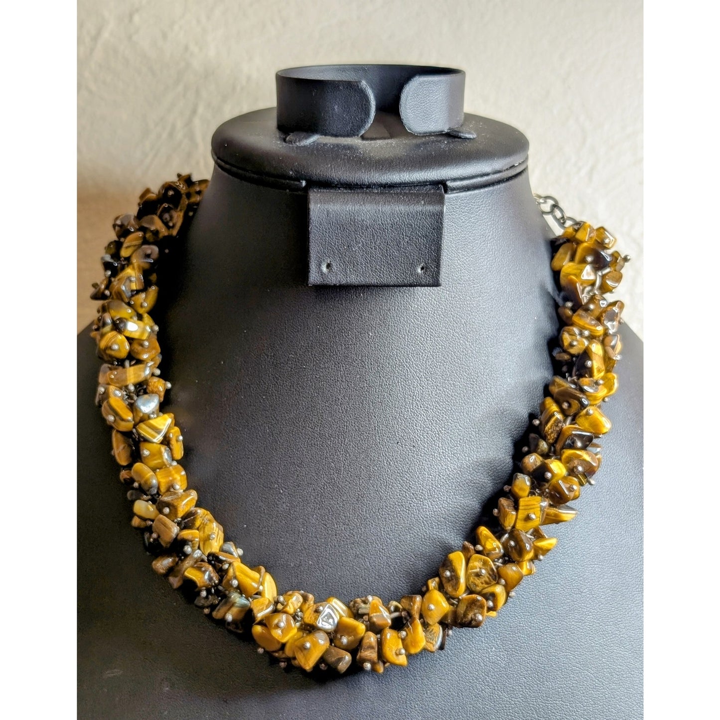 Tiger's Eye Chip Cluster 925 Sterling Silver Toggle Clasp Necklace