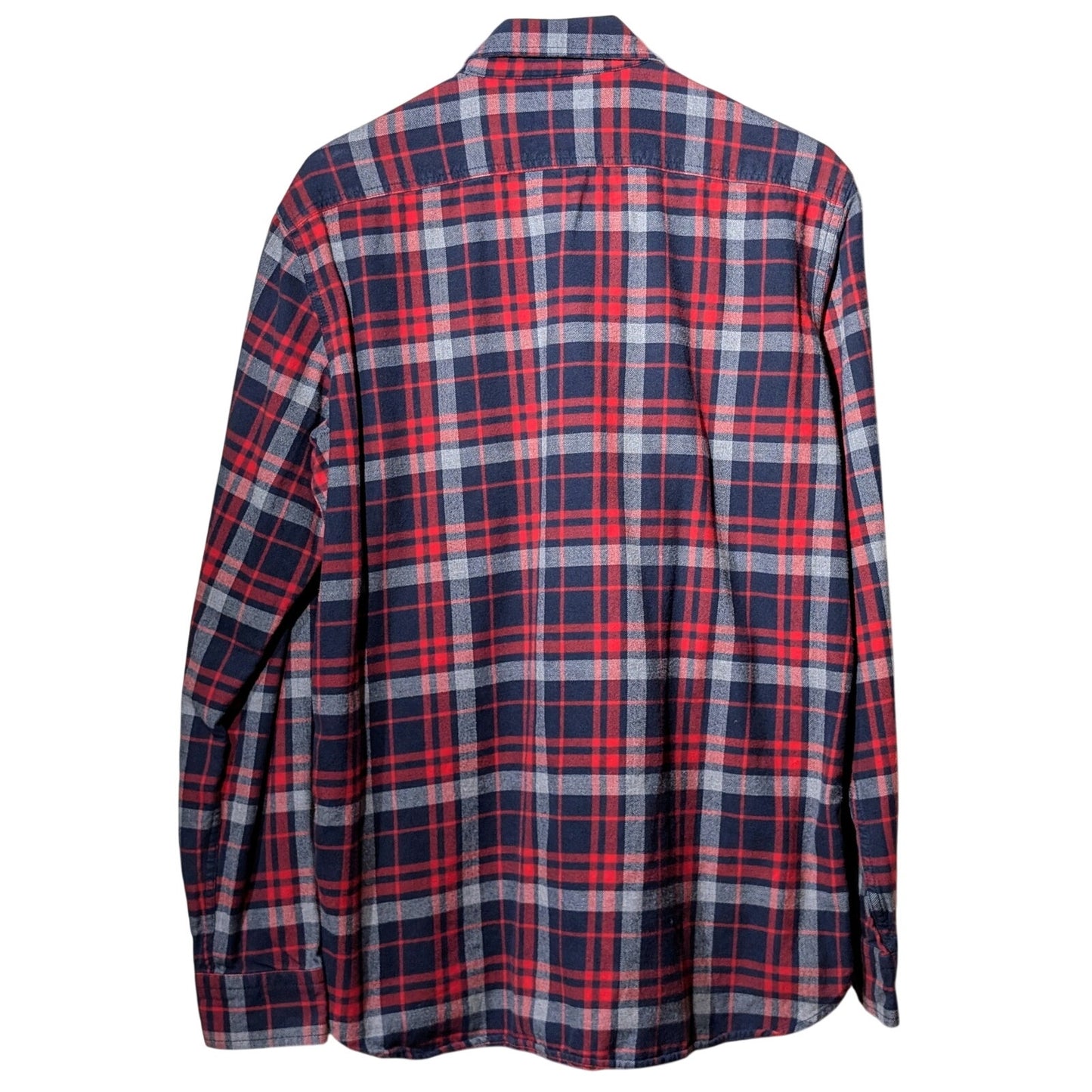Lands' End Canvas Cotton Red Navy Plaid Pocket Flannel Button Up Shirt Mens M