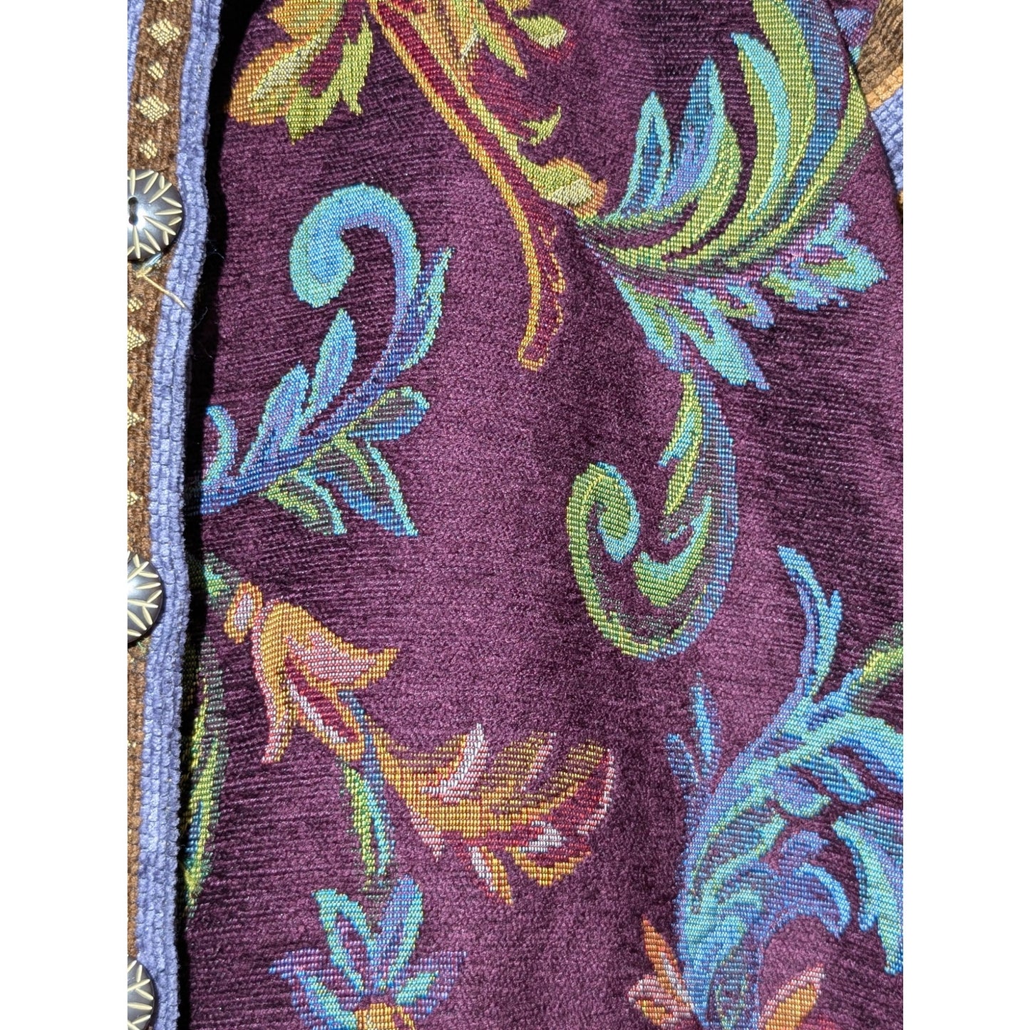 VTG Sag Harbor Purples Gold Floral Tapestry Button Front Unlined Jacket Sz 12