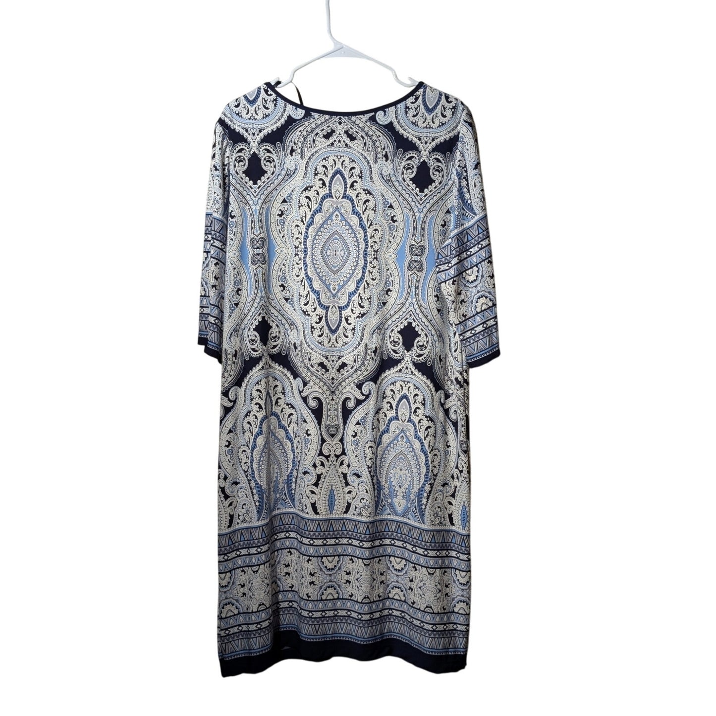 Sandra Darren Navy White Textured Mandala Shift Stretch Dress Womens' Sz 2X