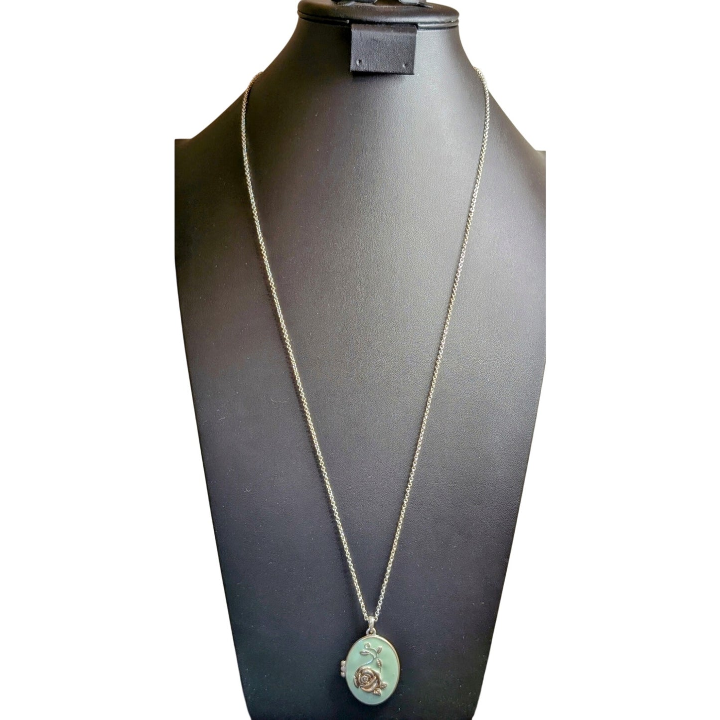 Lucky Brand Aqua Enamel Rose Magnetic Locket Pendant 30"-32" Necklace