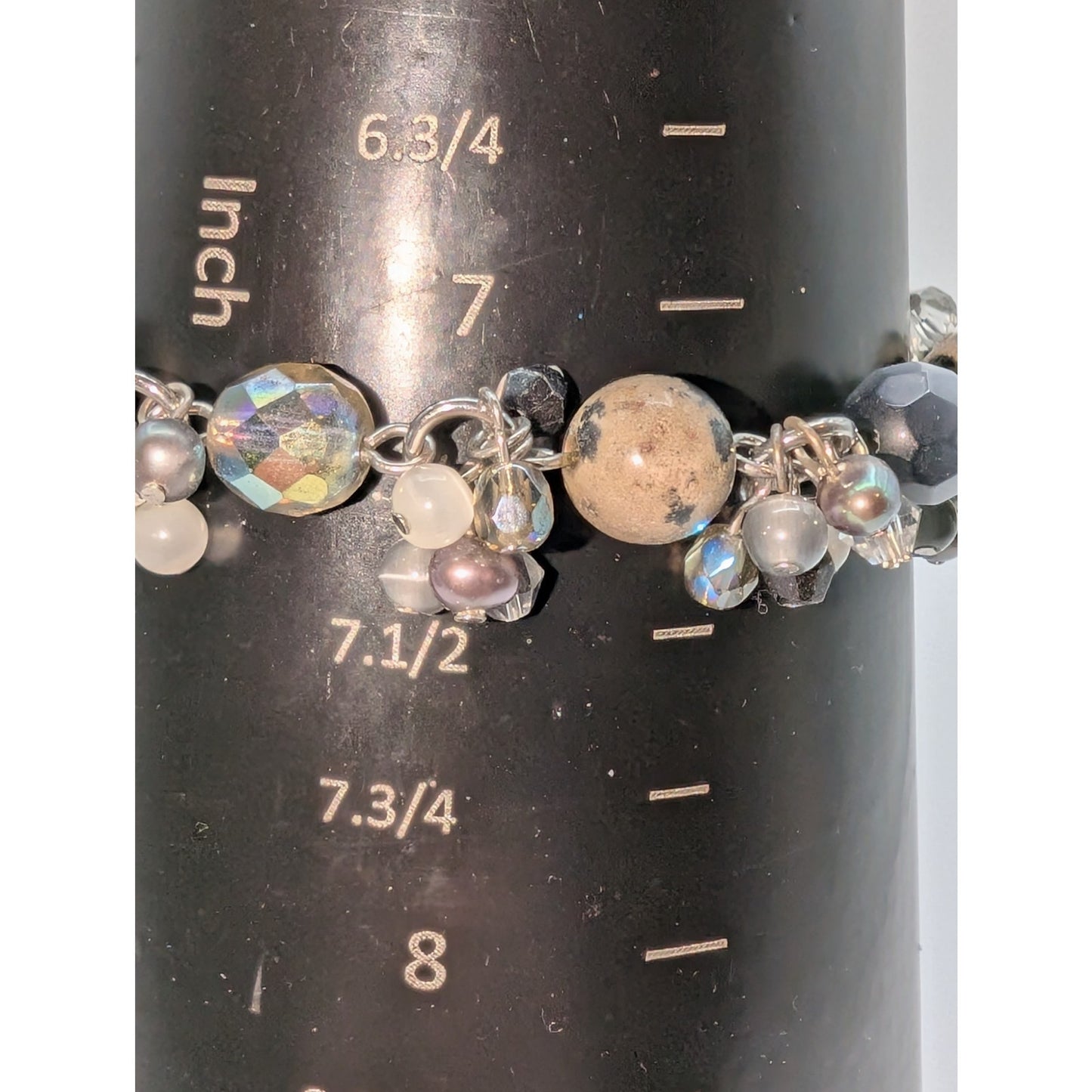 Little Bit of Everything Stone Crystal Pearl Bead Dangle Silver Tone Bracelet