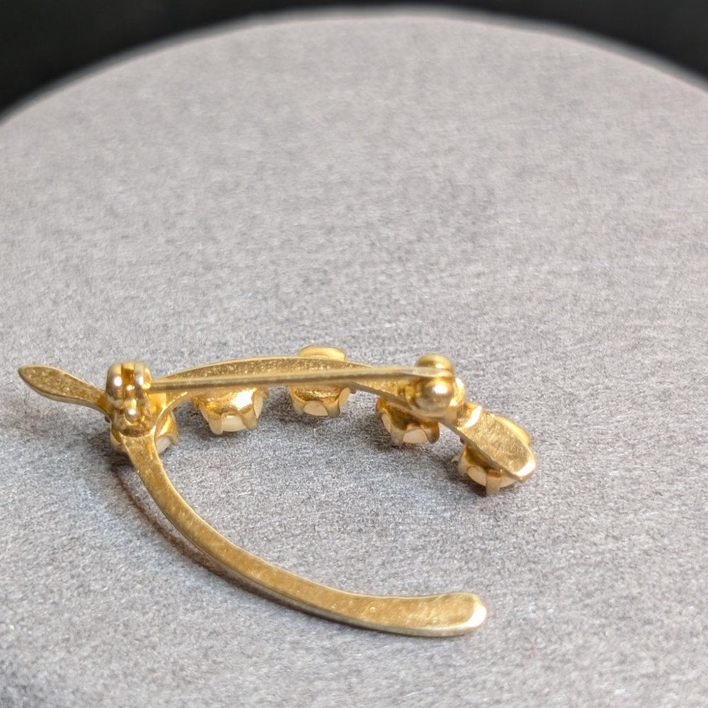 Vintage Goldtone Faux Pearl Wishbone Brooch