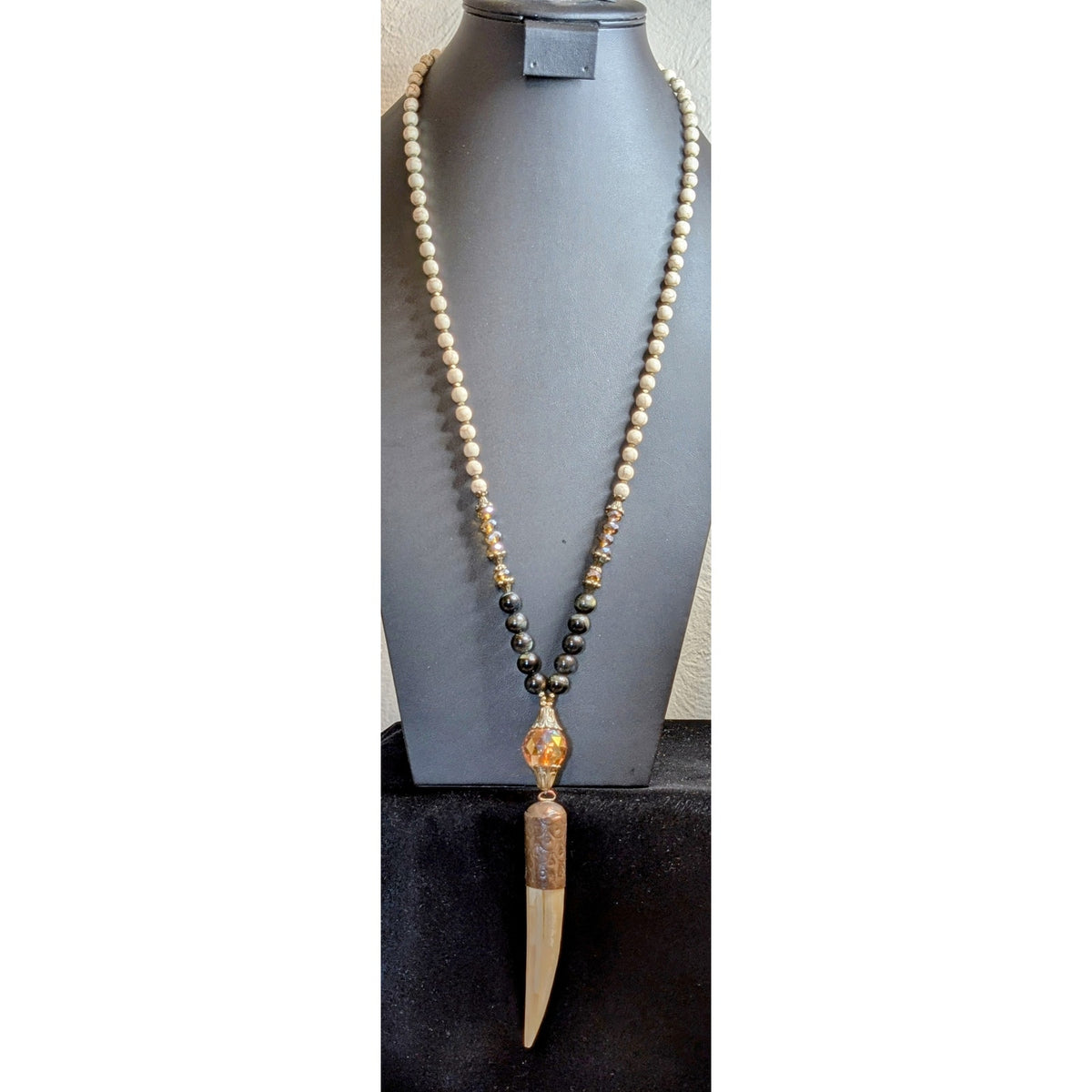 Fabulina Designs Horn Pendant Crystal Stone Bead Boho 32" Necklace