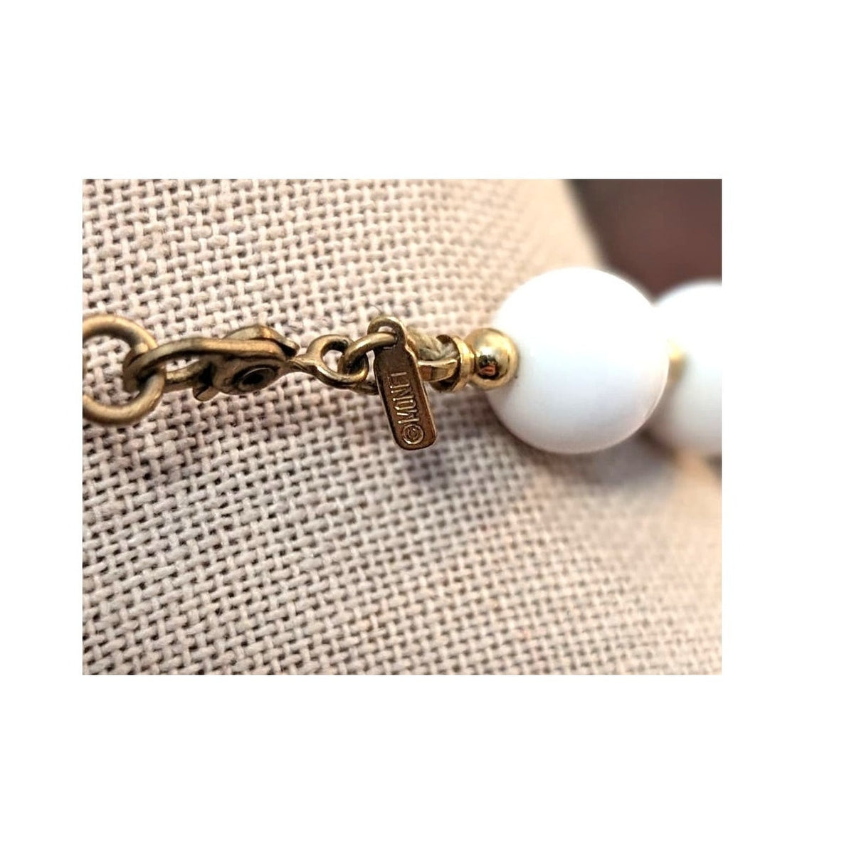 Vintage Monet White Gold Bead 30" Necklace W/ Sister Clasp