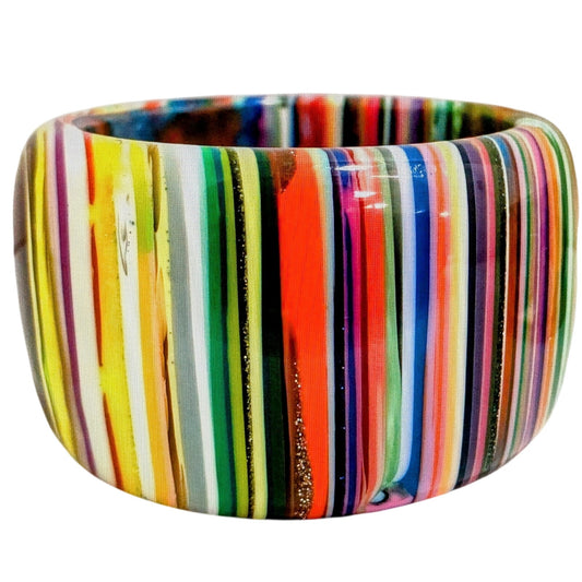 Carlos Sobral, Brazil, RARE! Signed Wide Rainbow Stripe Resin Bangle Bracelet