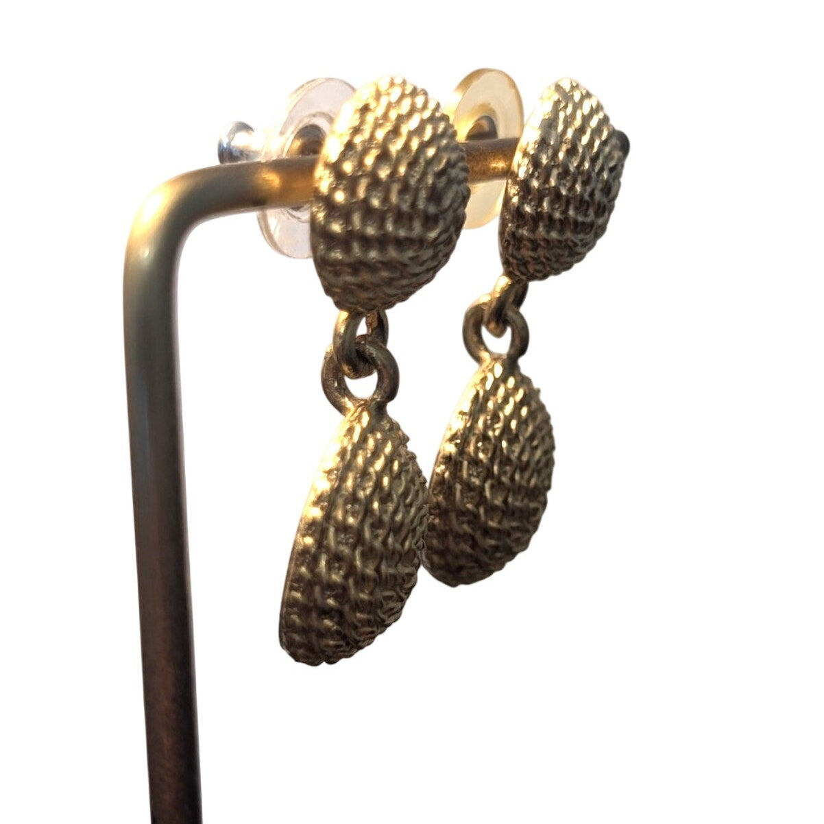 Vintage Ginnie Johansen GJD Designer Gold Tone Rope Dangle Pierced Earrings