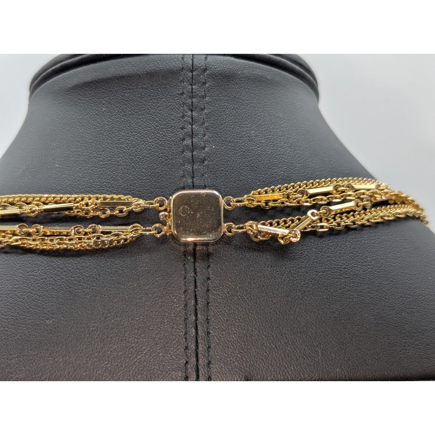 Lot of Four Gold Tone W/ Two Tone Crystal Layered Chain Necklaces