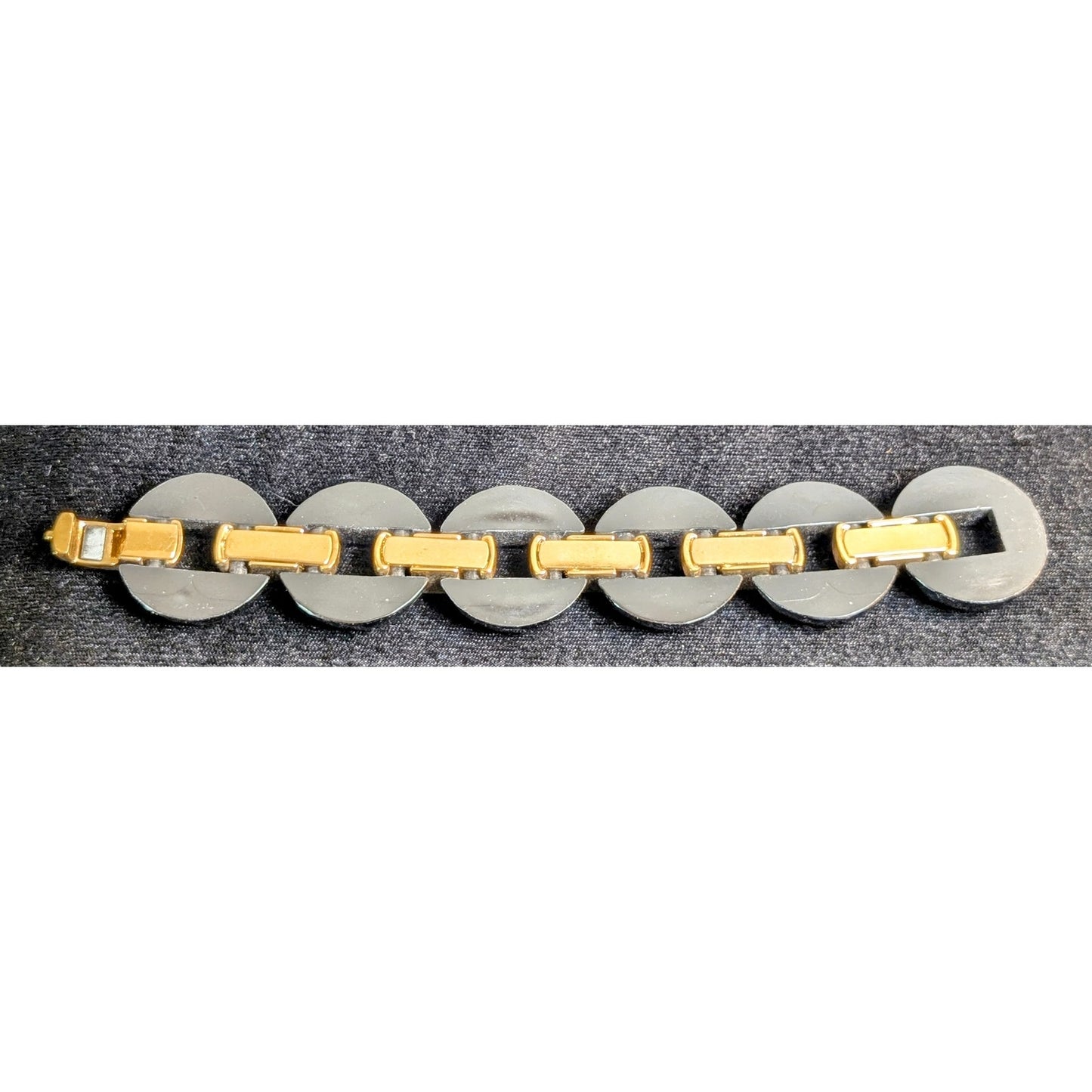 Vintage Italian Chunky Faceted Black Lucite Gold Tone Chain Link Bracelet