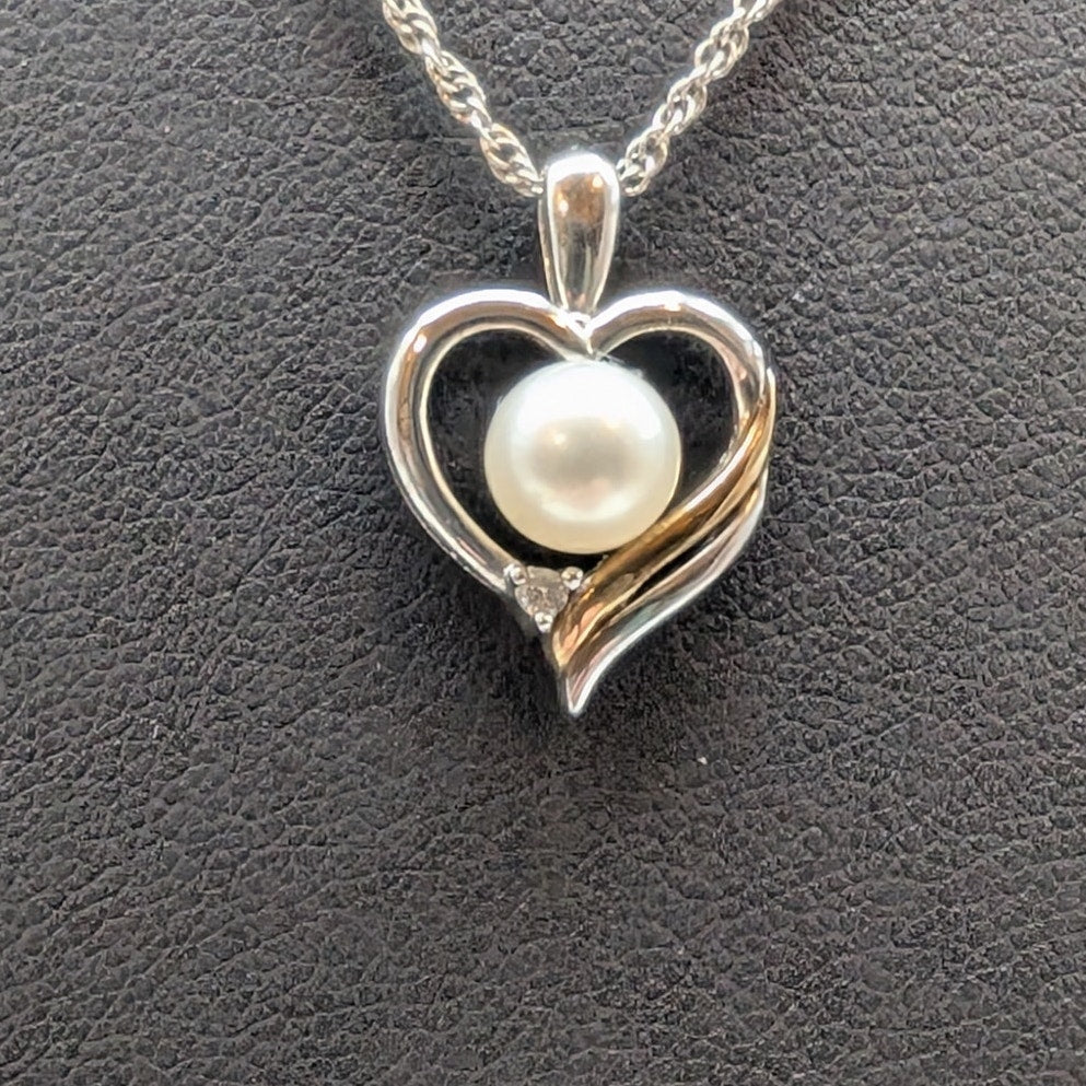 Alwand Vahan 14K Gold 925 Sterling Diamond Pearl Heart Pendant Necklace