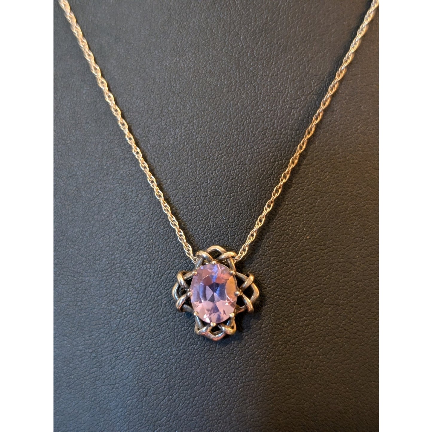 Vintage 925 Sterling Amethyst Pendant Sterling Chain 18" Necklace