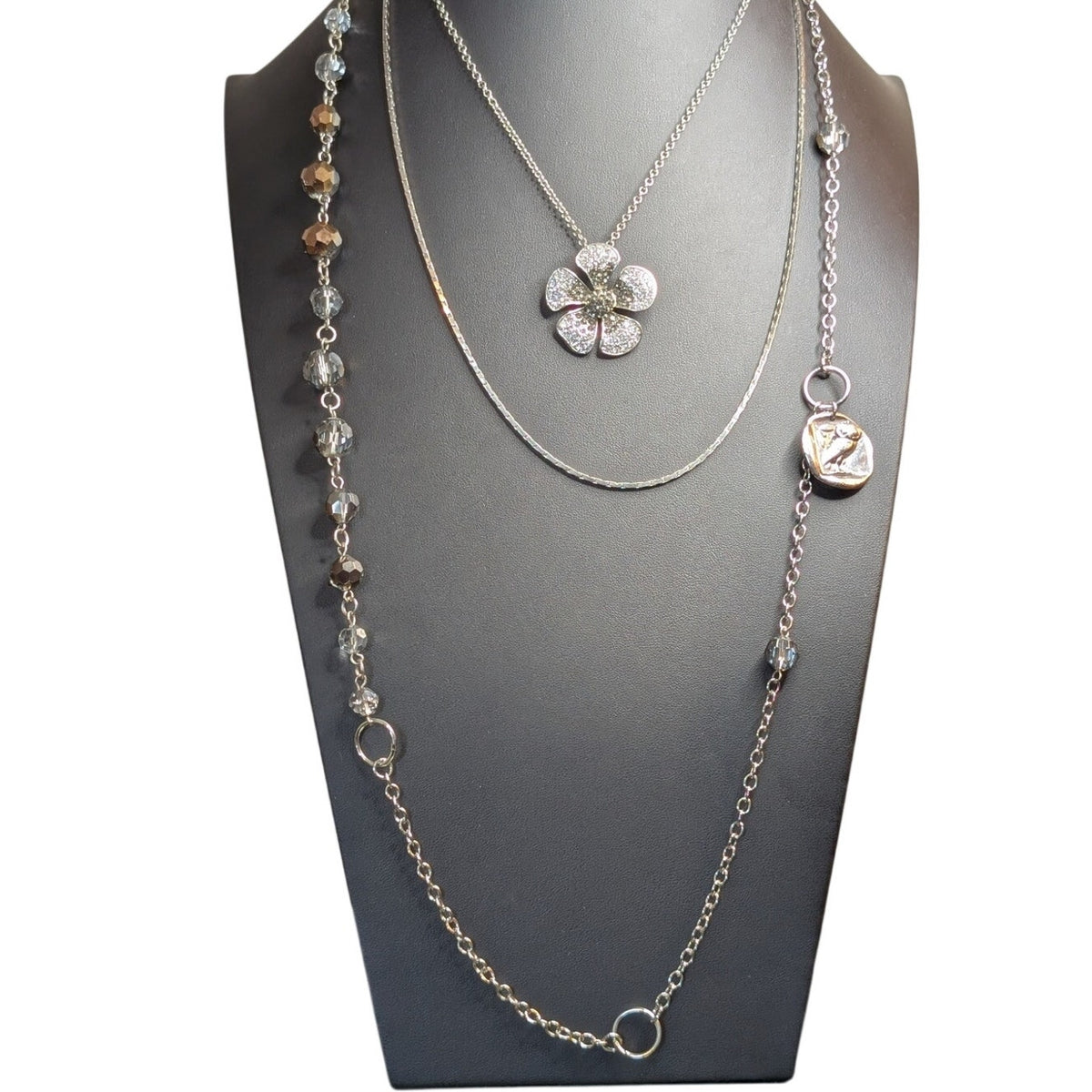 Lot of Three Layered Silver Tone Necklaces From Vintage to Modern