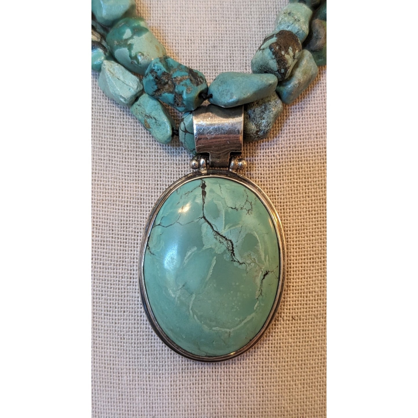 EXEX 925 Sterling Silver Claudia Agudelo Two Strand Turquoise Pendant Necklace