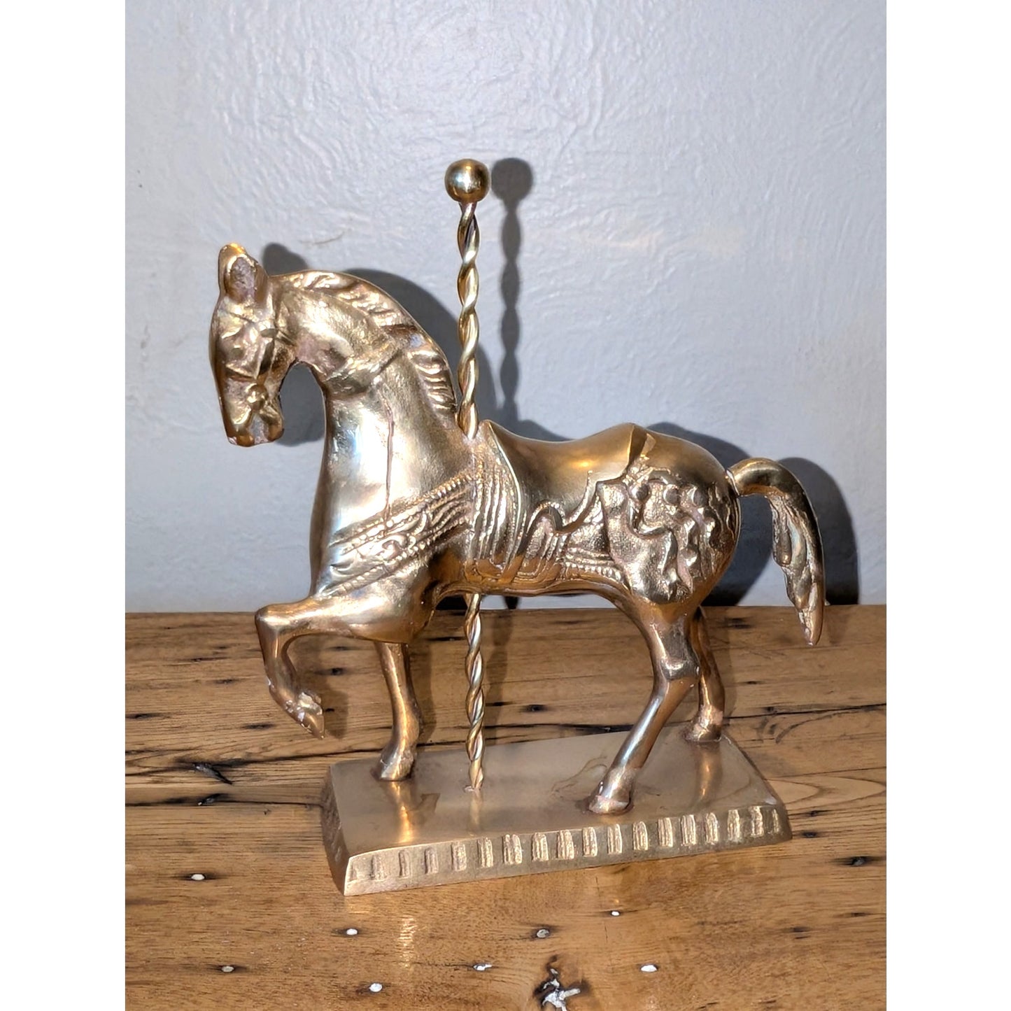 Vintage Solid Brass Carousel Merry-Go-Round Horse & Pole on Platform