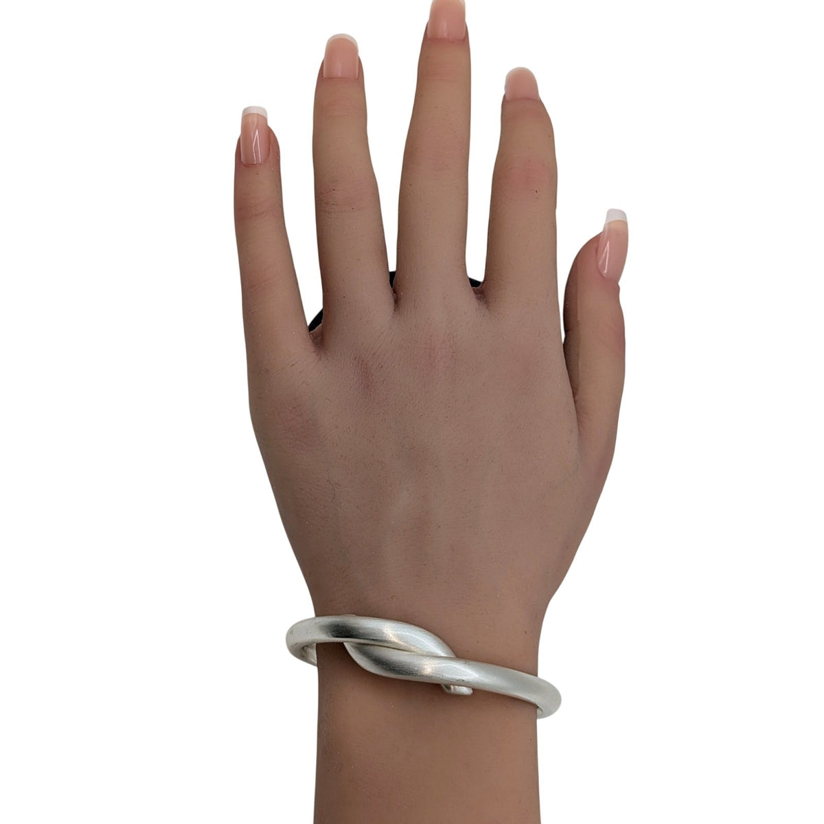 Brushed Satin Finish Silver Tone Knotted Hinged Closure Bangle Bracelet