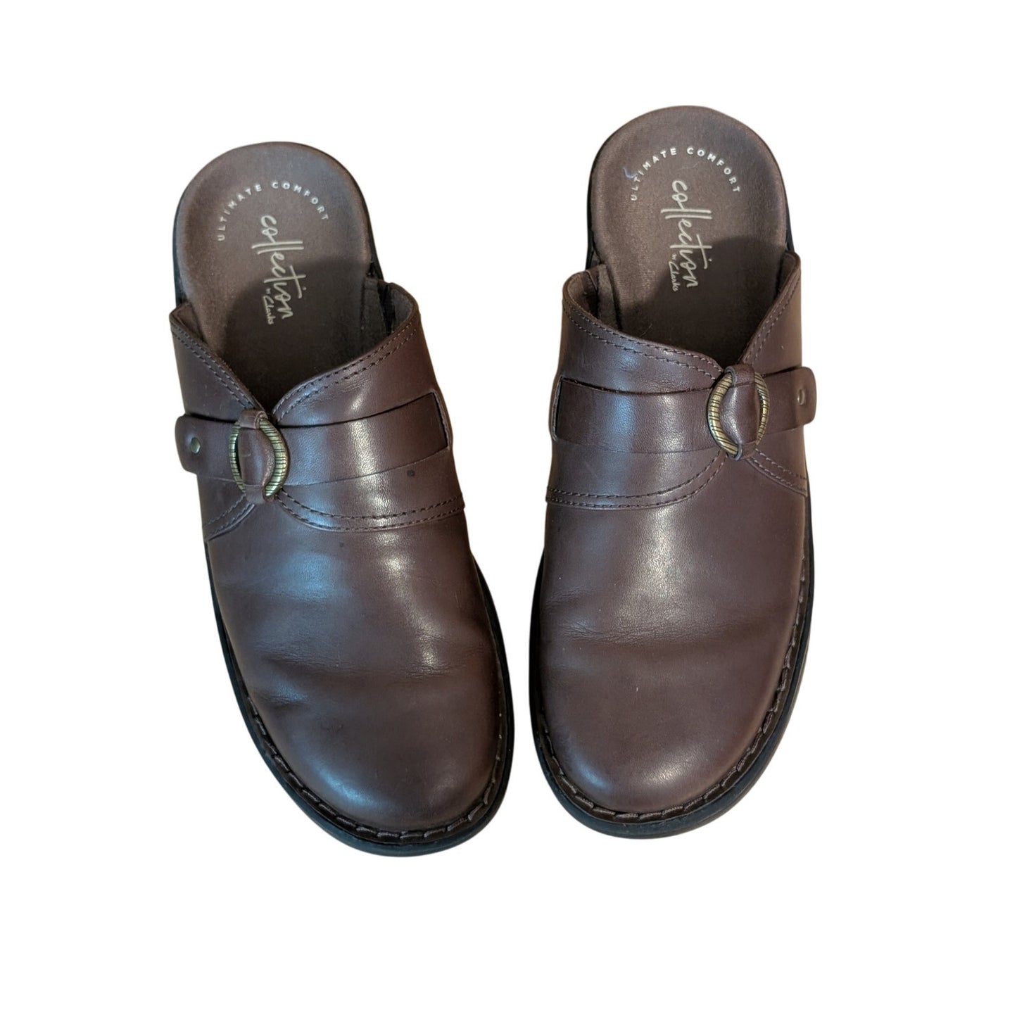 CLARKS Collection Women's Patty Keren Dark Brown Leather Mules Size 8