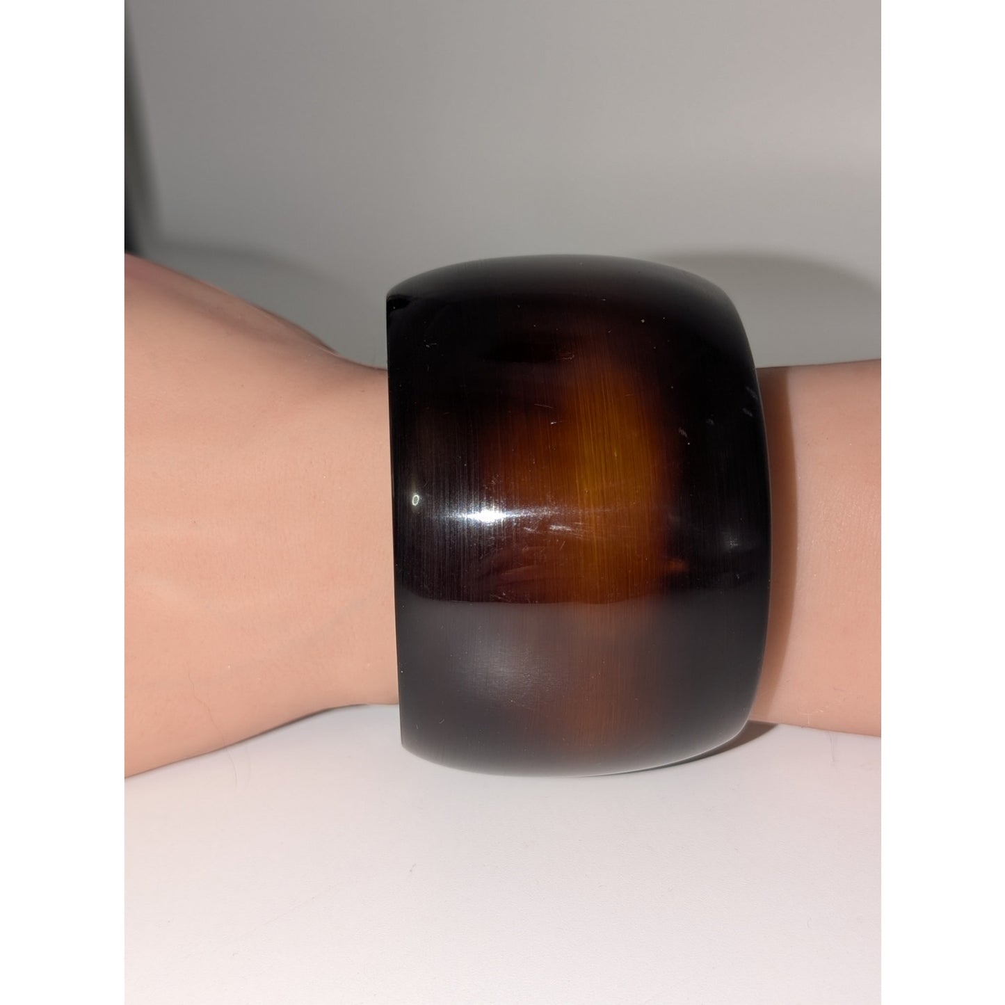 Vintage Cognac Stripe Simichrome Tested Heavy Wide Bangle Bracelet 88.27g