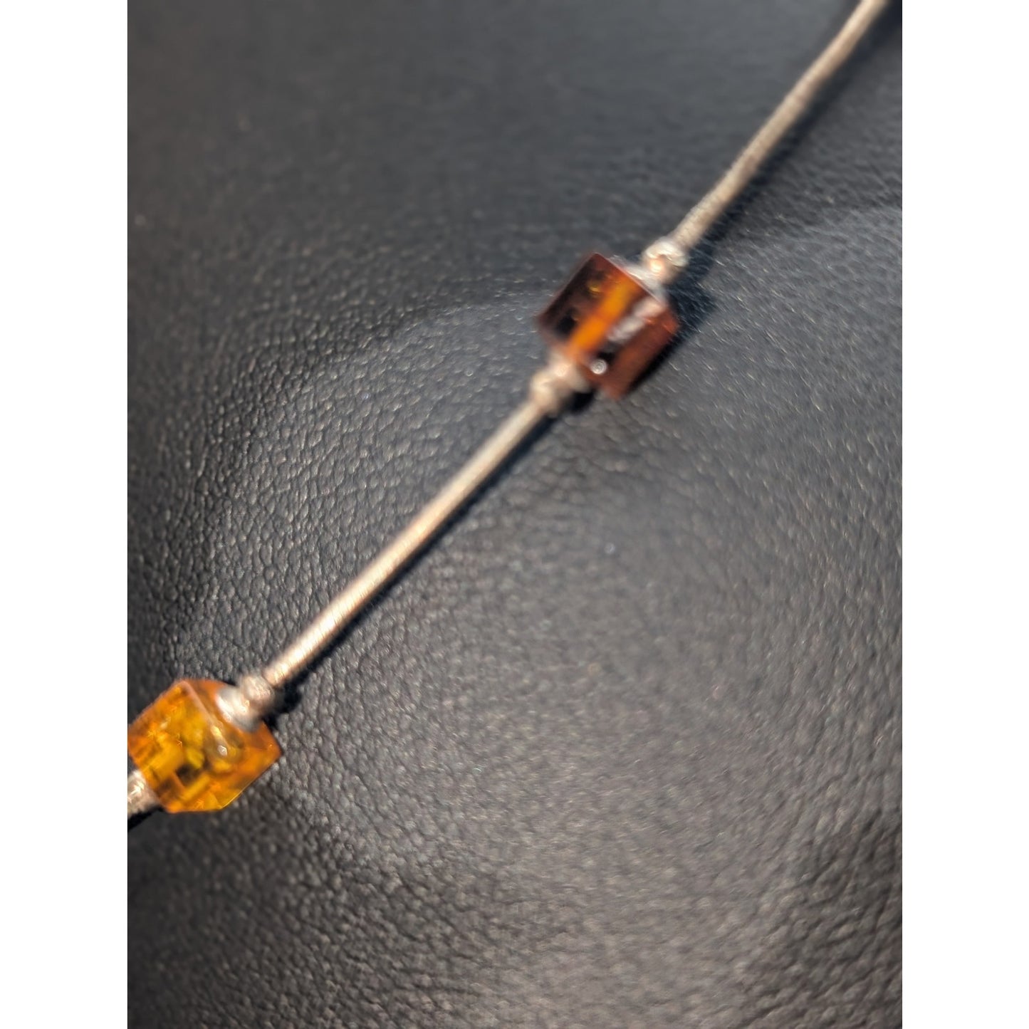 VTG 925 Sterling Silver Square Multi-Color Amber Bead 17" Necklace Bracelet Set