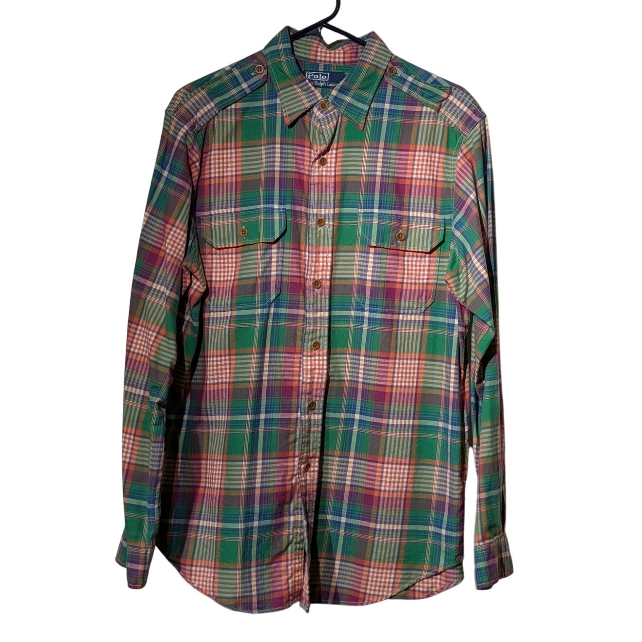 Vintage Polo by Ralph Lauren Green Plaid Button Down Shirt Mens Size L