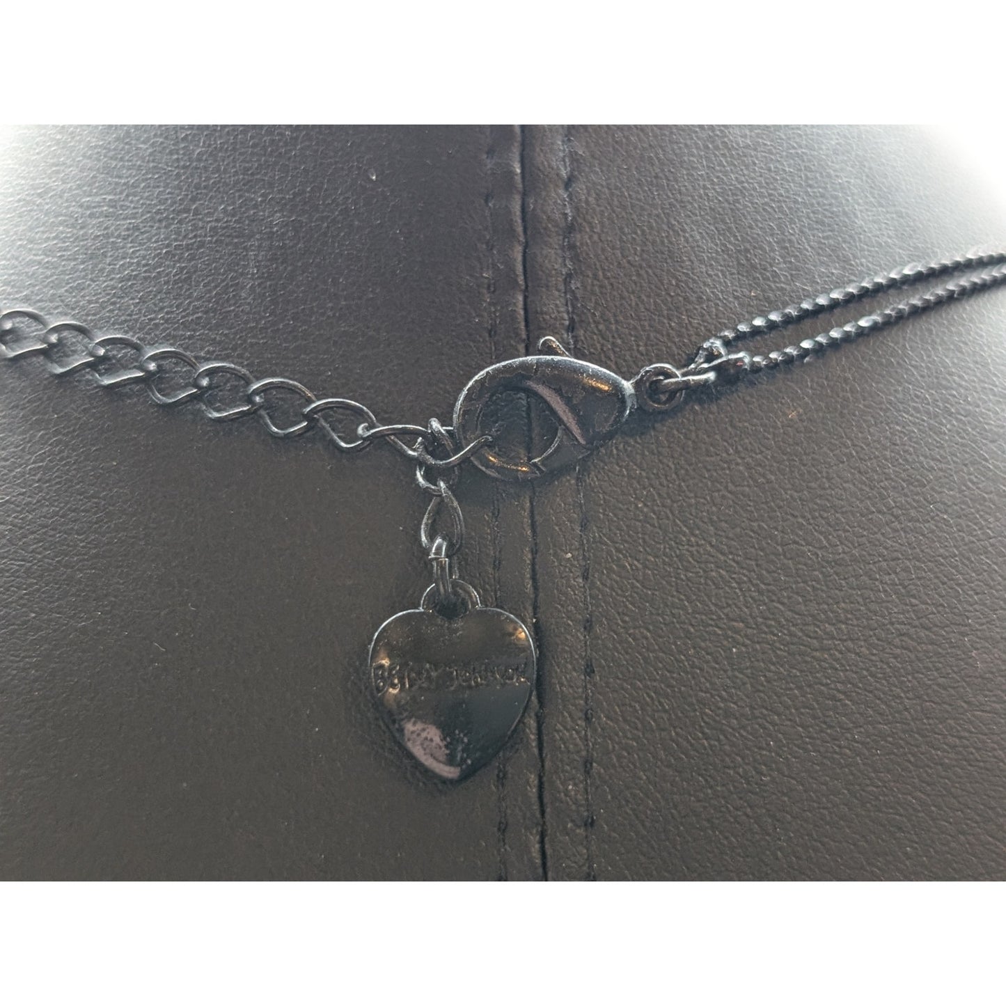 Betsey Johnson Black Gold Rhinestone Whistle Lips Heart Double Strand Necklace