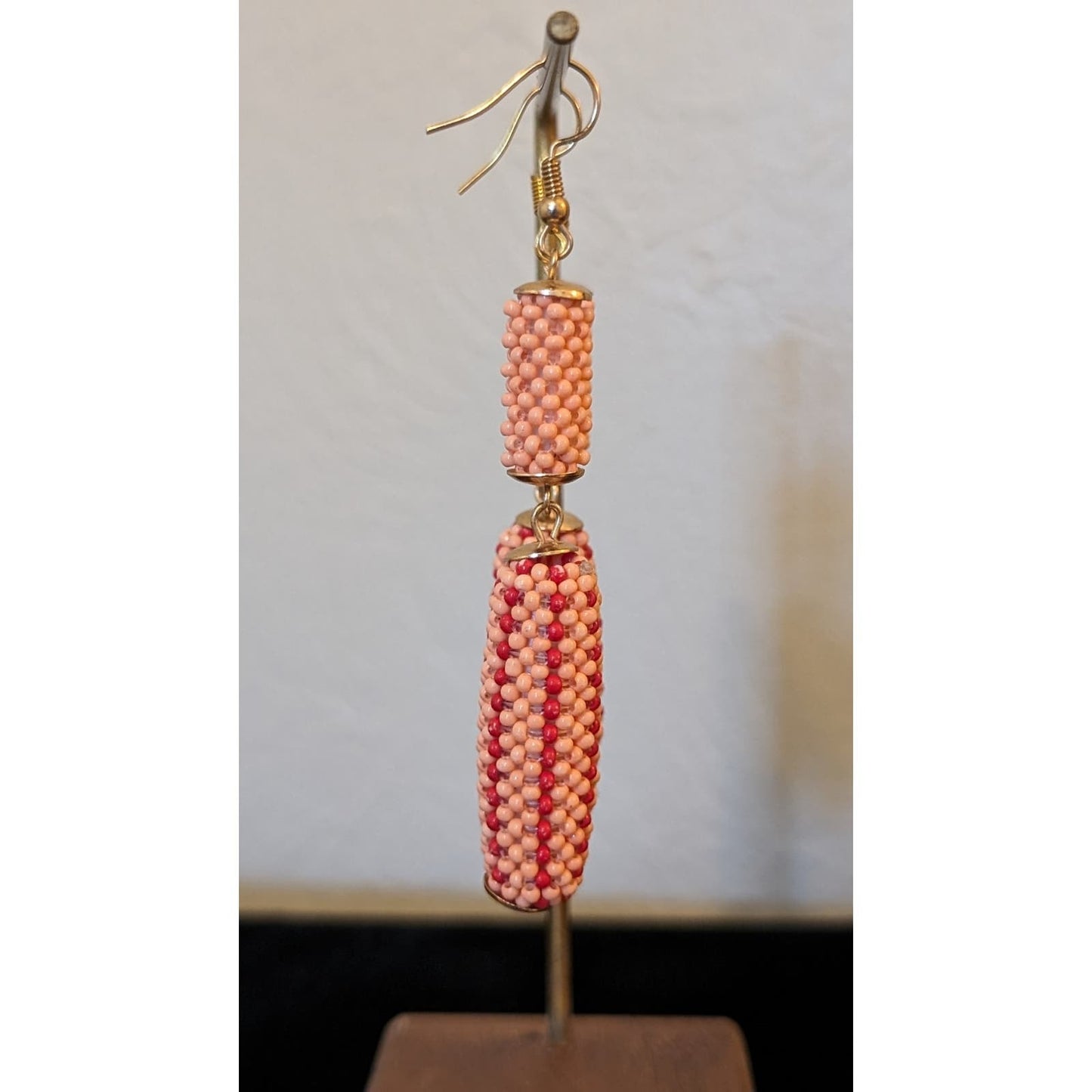 Vintage Peach Salmon Beaded Dangle French Wire Earrings