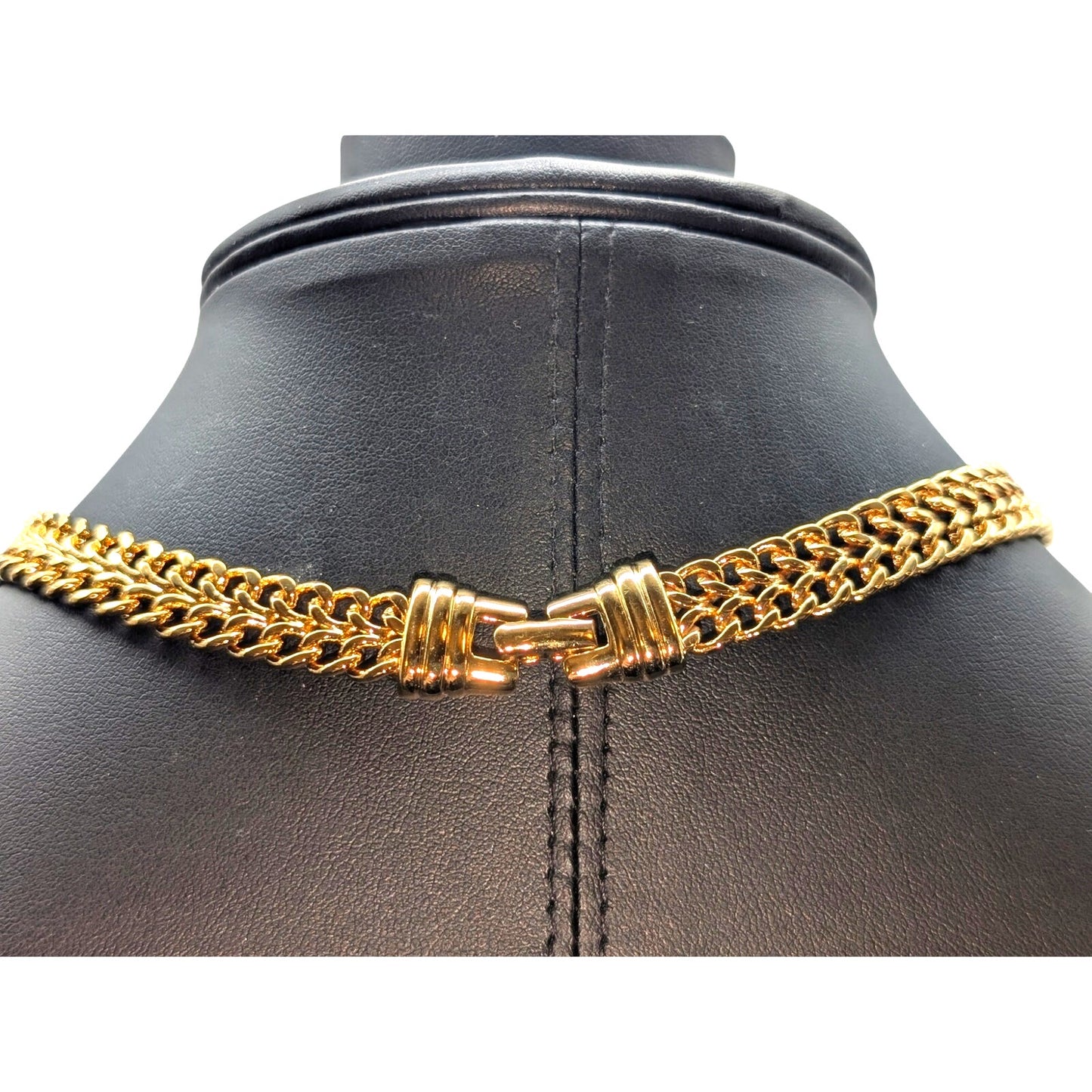 Vintage Monet 3/8" Wide Double Curb Gold Tone Chain Collar 17.5" Necklace