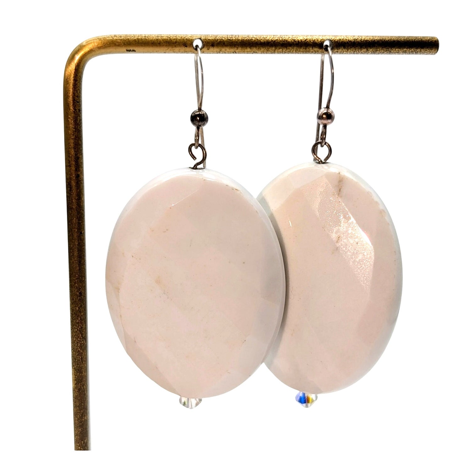 Large Faceted White Gemstone 925 Sterling Silver Dangle Earrings
