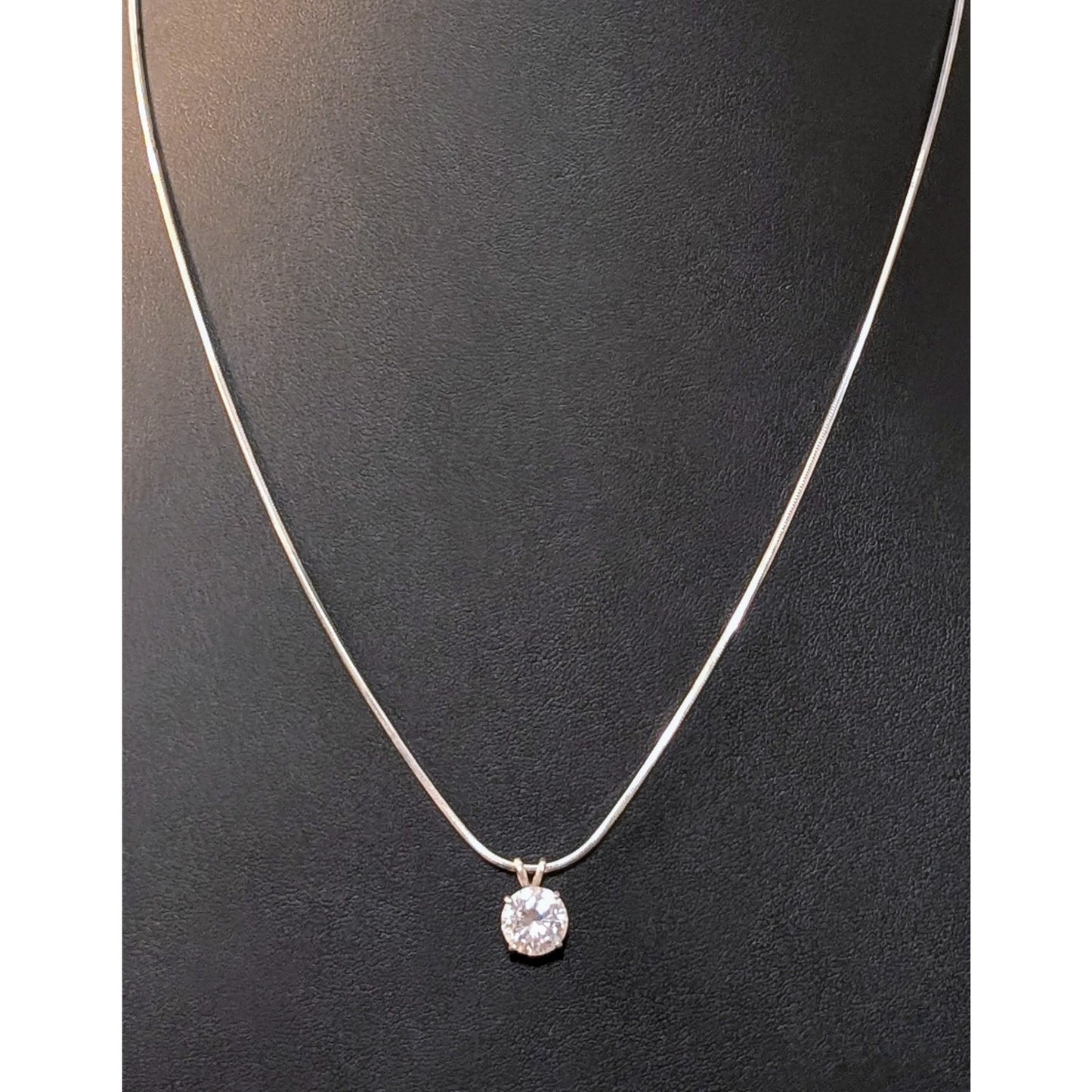 Lg CZ Solitaire Pendant on 24" 925 Italy Sterling Square Snake Chain Necklace