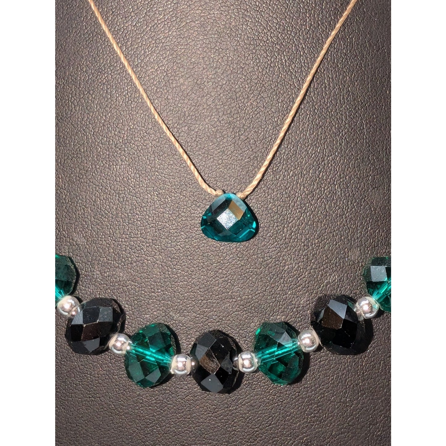 Lot of Two Glass Crystal Necklaces -- Black & Green Glass Crystal