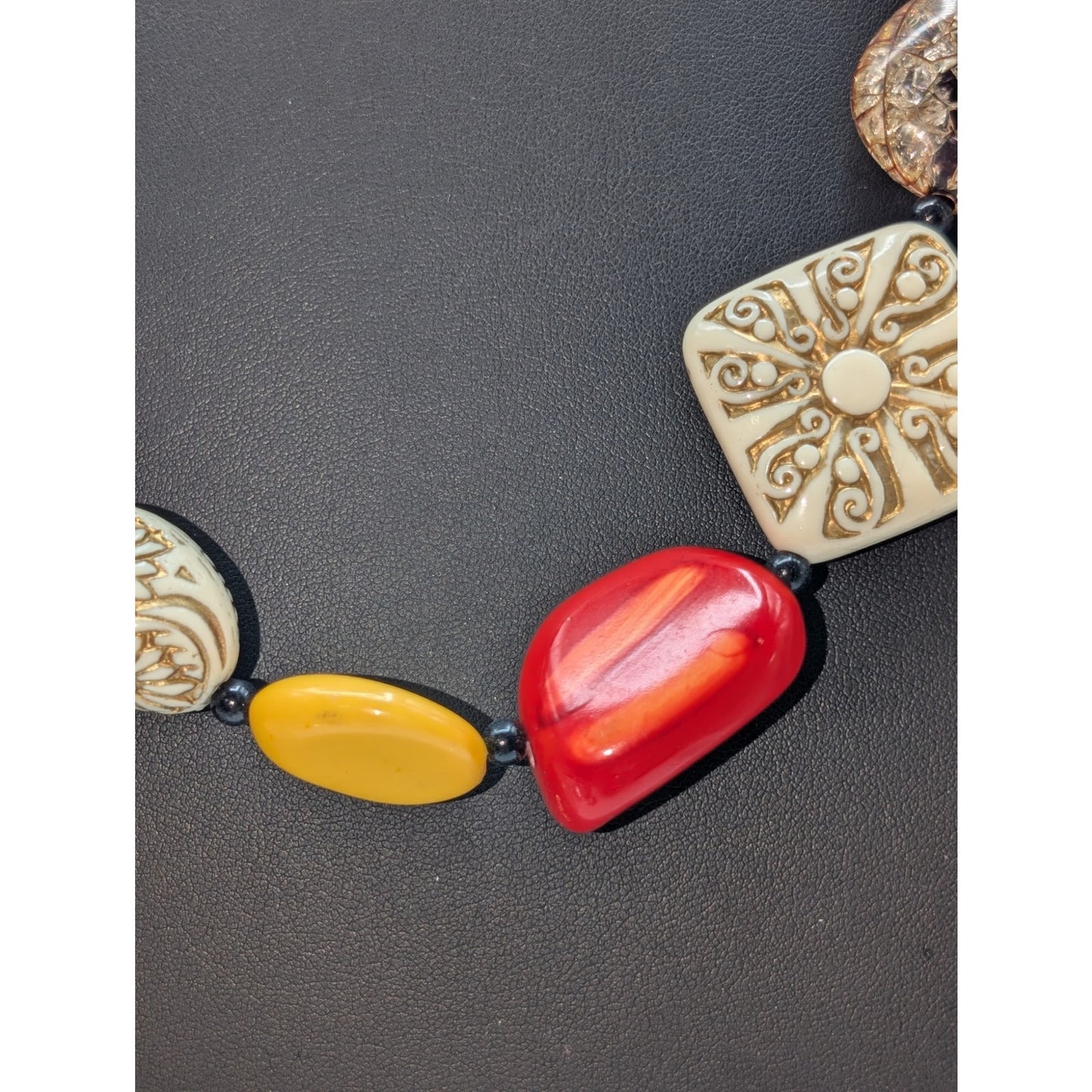 Vibrant Orange Yellow Cream Acrylic Multi-Bead 22.5"-25.5" Necklace