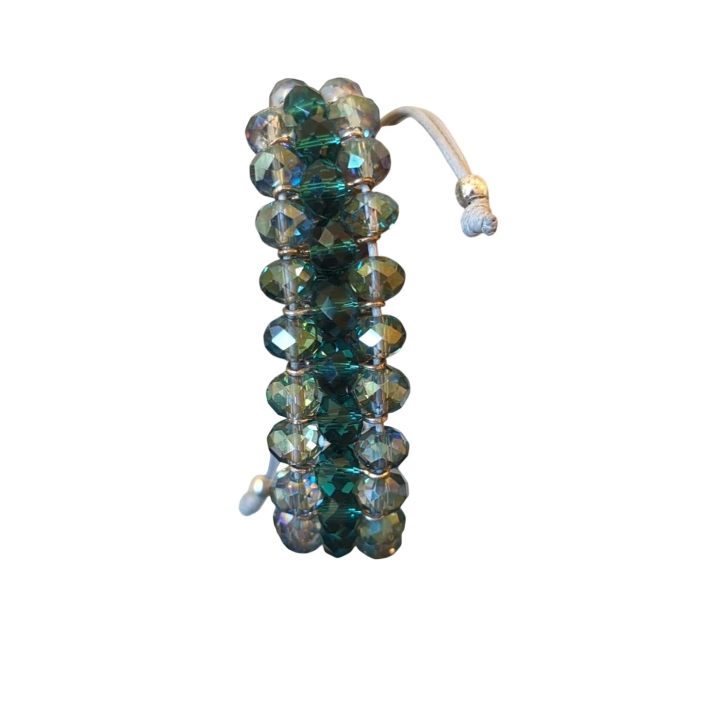 Lot of Three Blue/Green Glass/Crystal Bead Bracelets