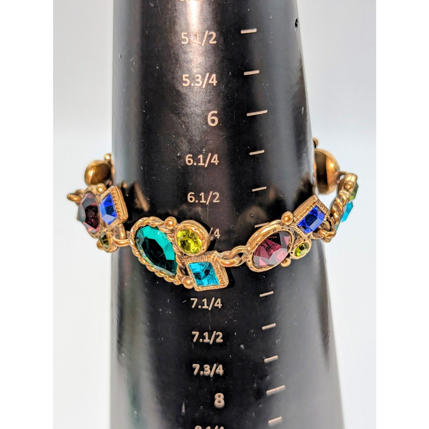 Vintage Multi-Gem Multi-Shape Gold Tone Toggle Clasp 8" Bracelet