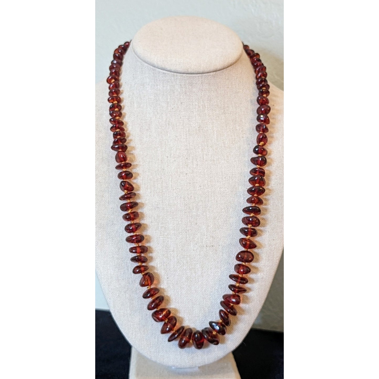 Natural Polished Graduated Amber Chip Hand Knotted Baltic Amber 22" Necklace