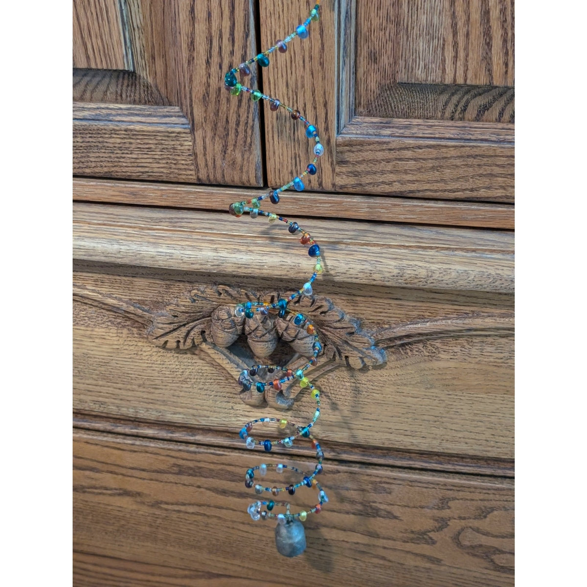 Glass Rainbow Spiral Wind Spinner Iron Bell Garden Chime