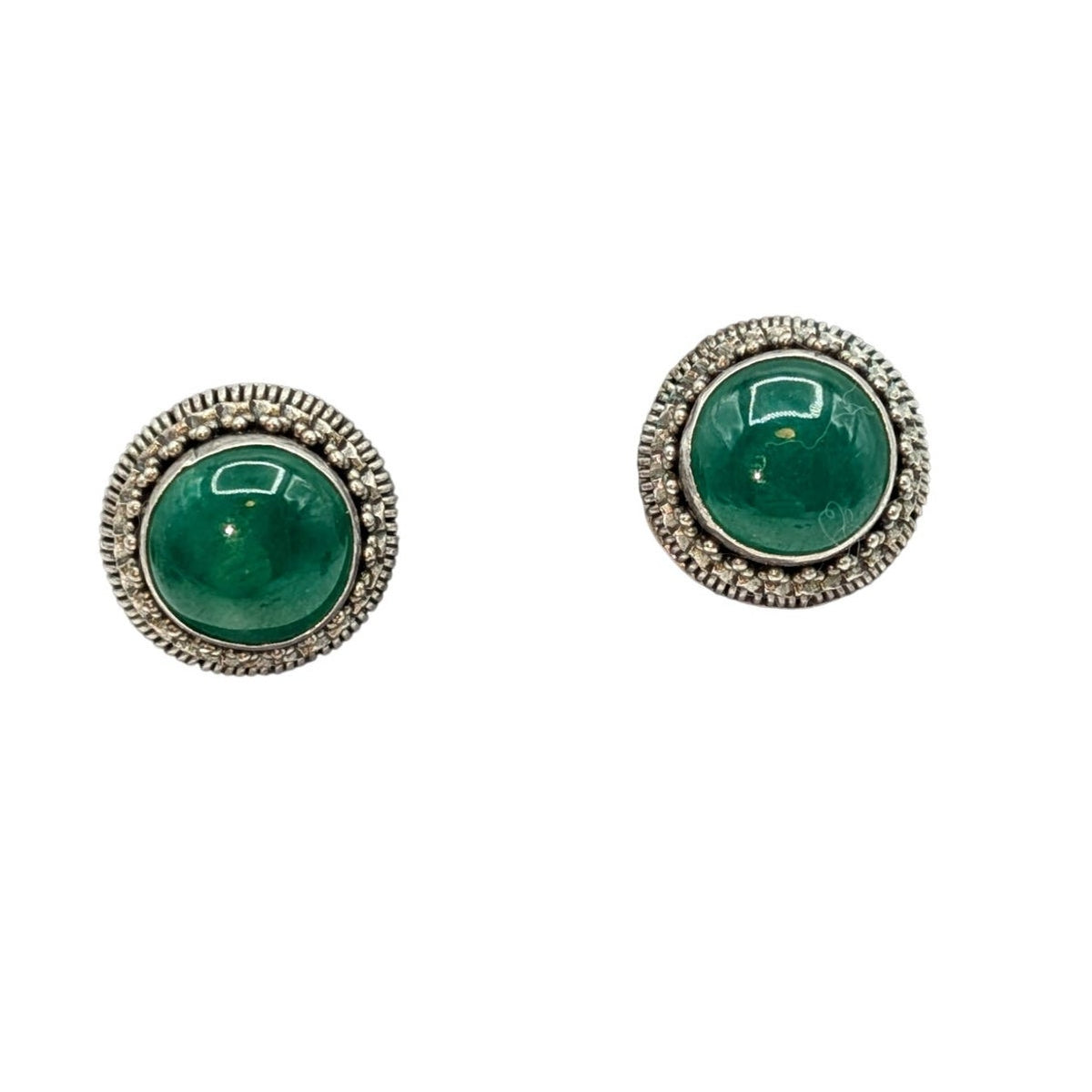 Vintage Suarti Balinese Stamped BA 925 Sterling Silver Green Stone Stud Earrings