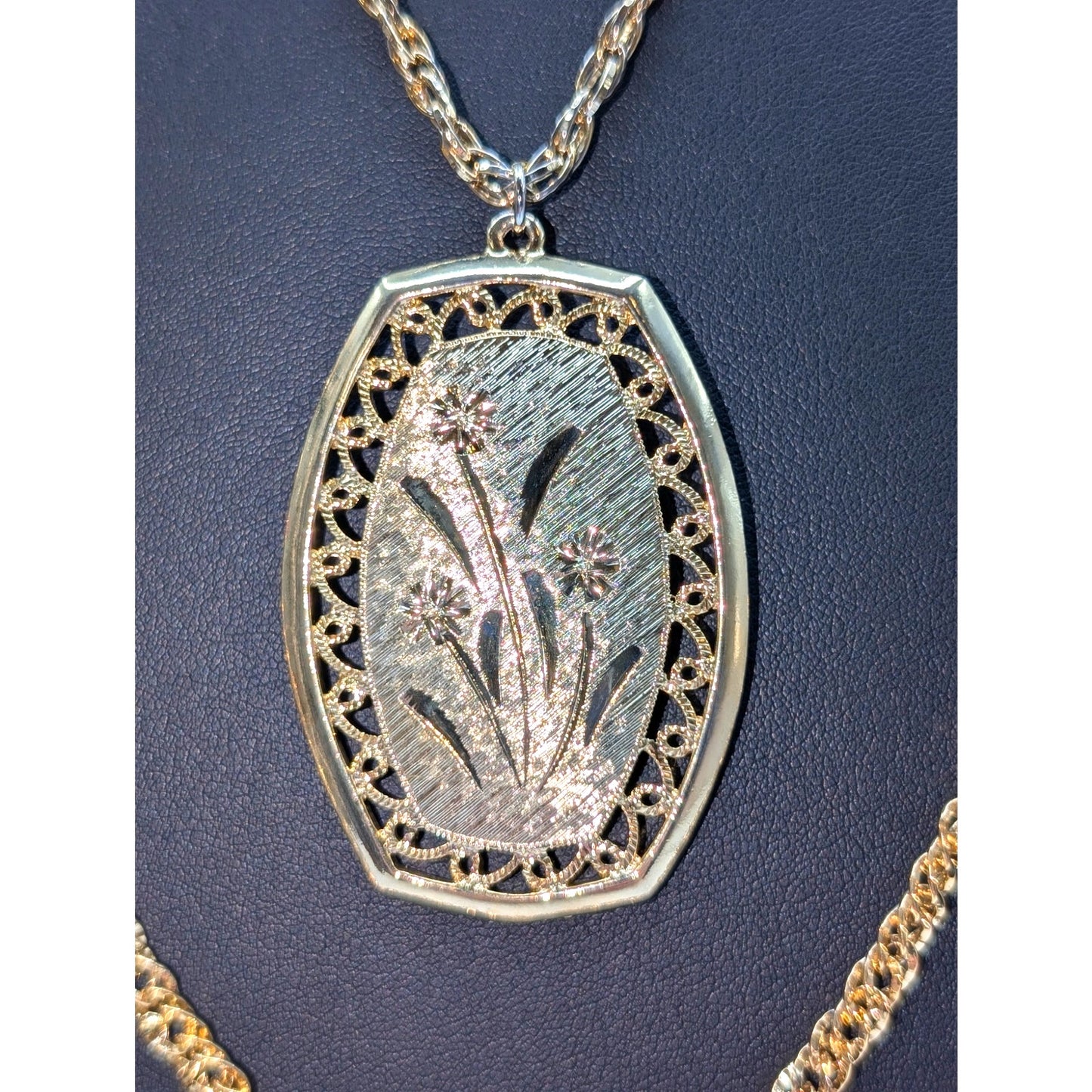 Vintage Gold Tone Triple Strand Layered Chain Pendant 32" Necklace