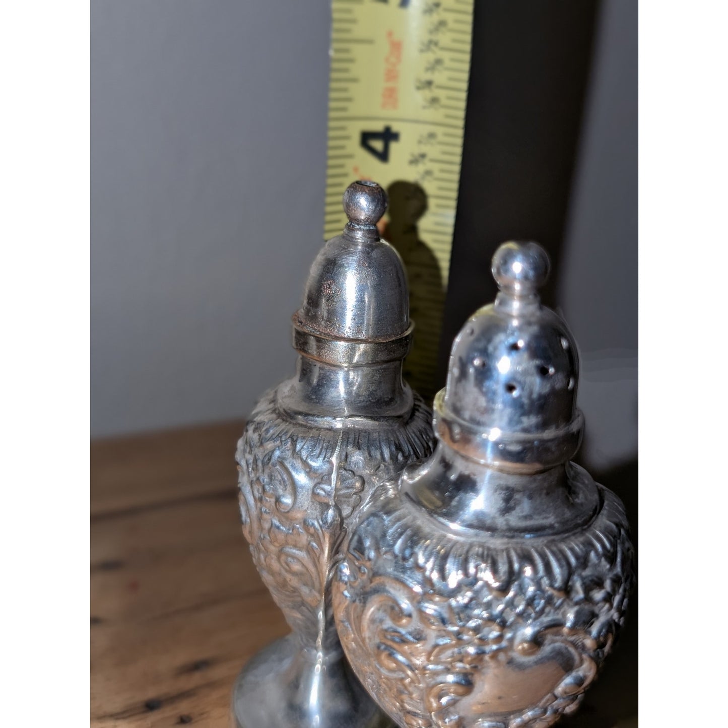 Antique 1890s Repousse English L & R Co. EPNS A1 Salt and Pepper Shakers