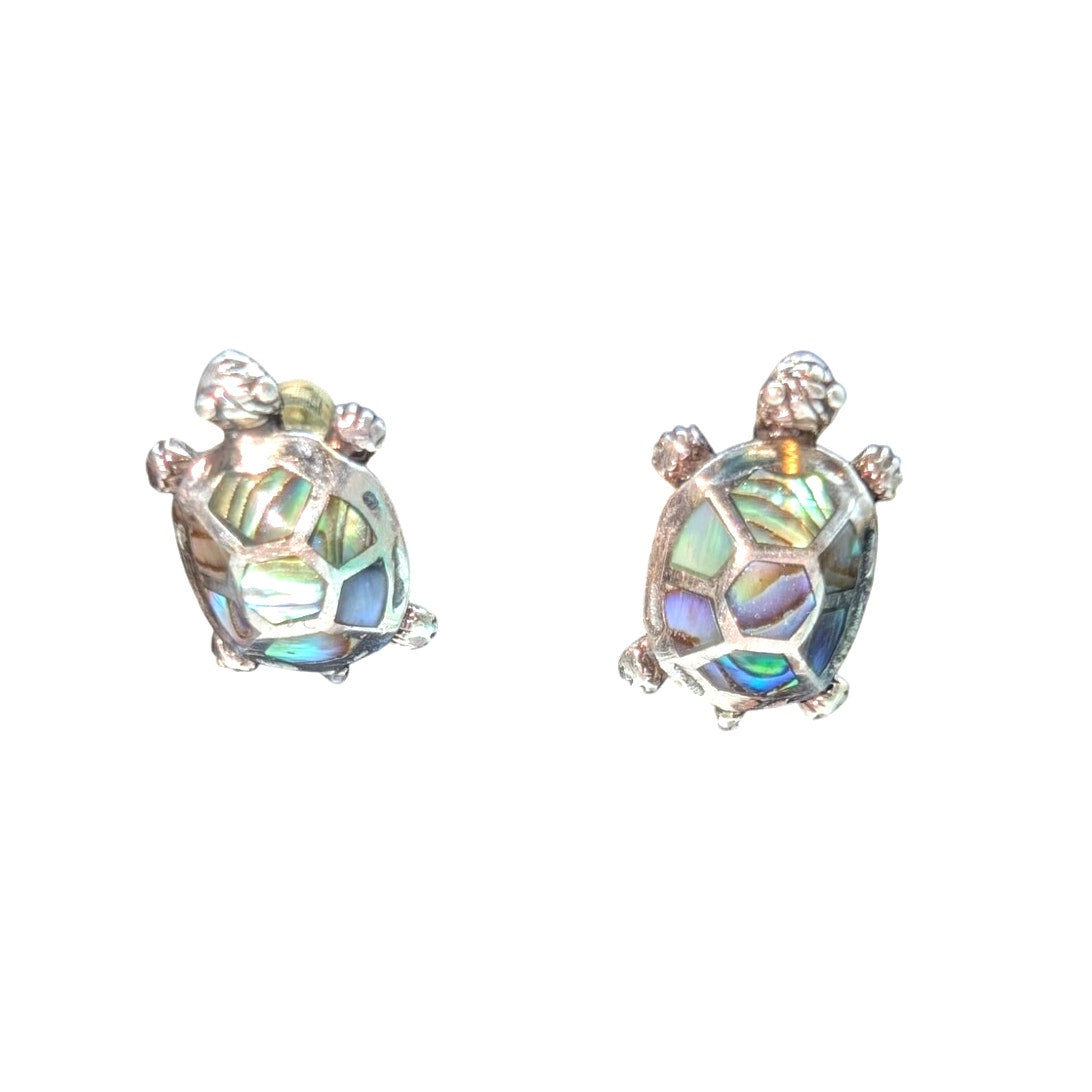Vintage 925 Sterling Silver Abalone Turtle Post Earrings