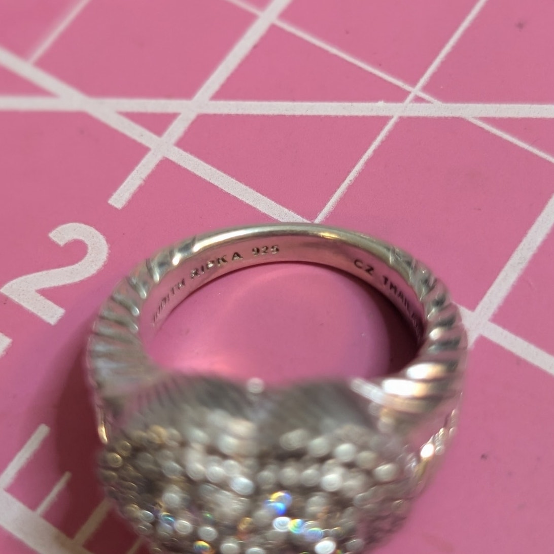 Judith Ripka Classic Diamonique 925 Sterling Silver Cluster Heart Ring Sz 5.75