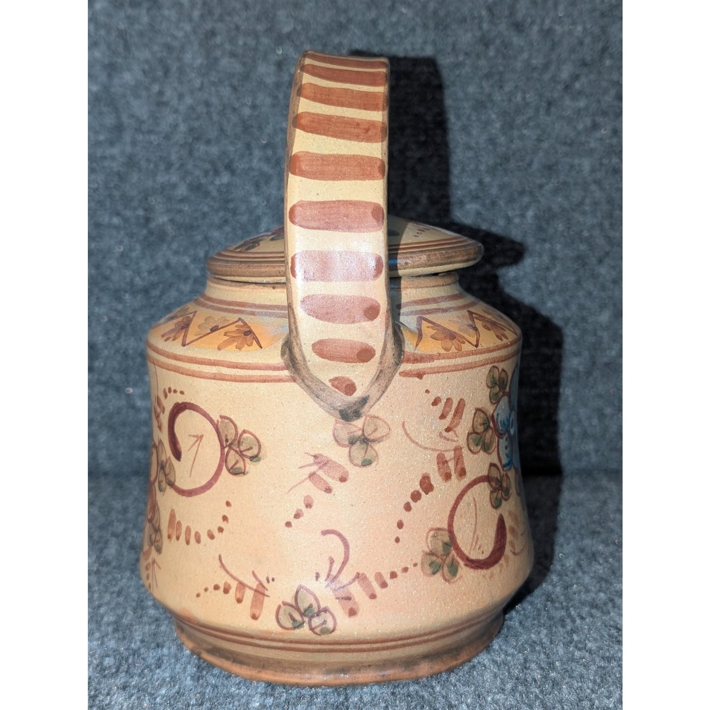VTG Portugal Algarve Folk Art Mediterranean Pottery Signed Floral Lidded Teapot