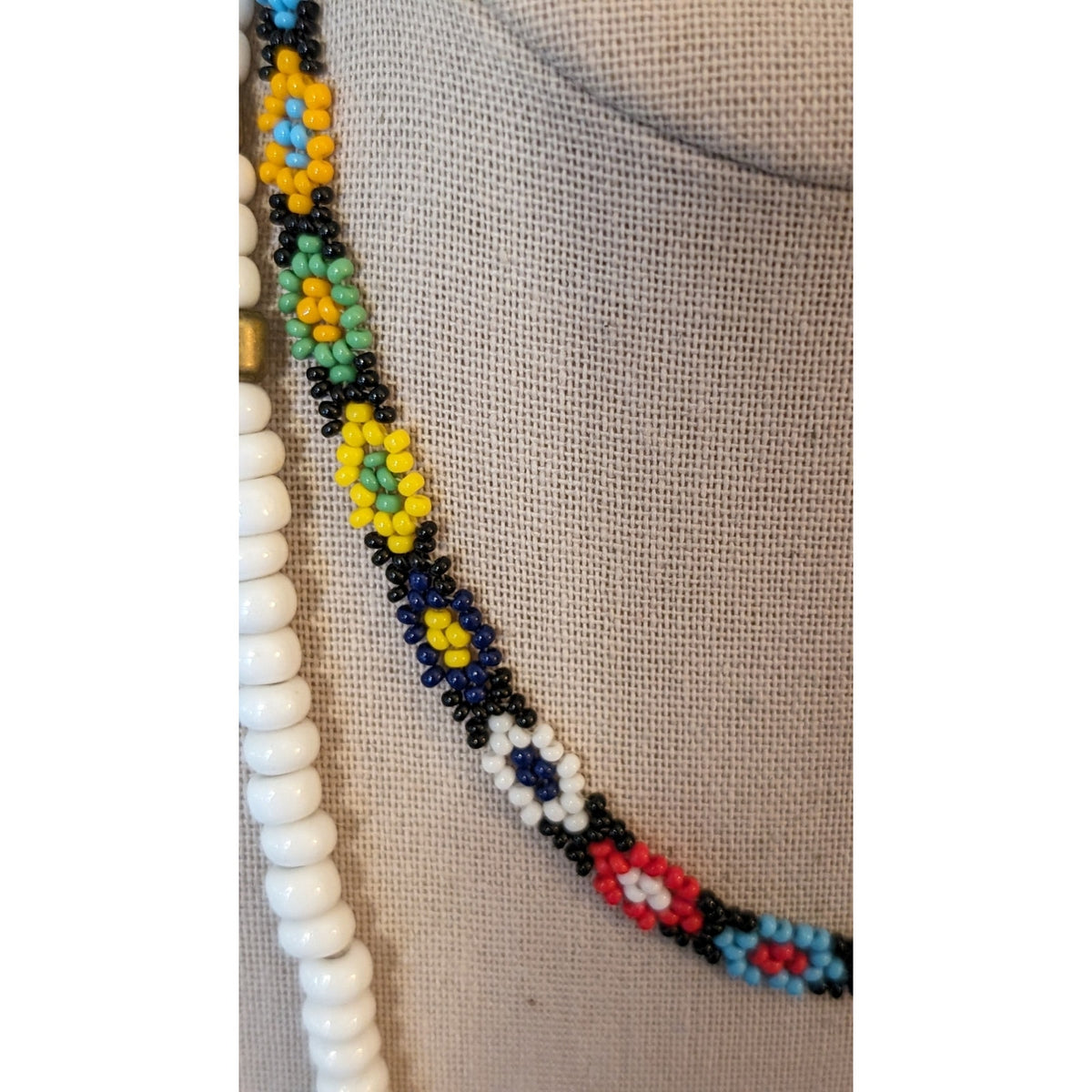 Glass Bead Ceramic Turtle Necklace & 70s Seed Bead Flower Choker