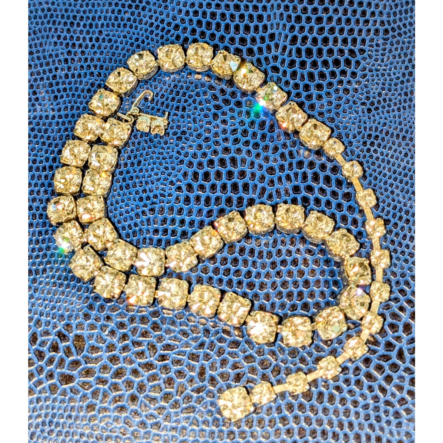 Vintage 12mm Rhinestone Silver Tone 12"-15" Choker Necklace