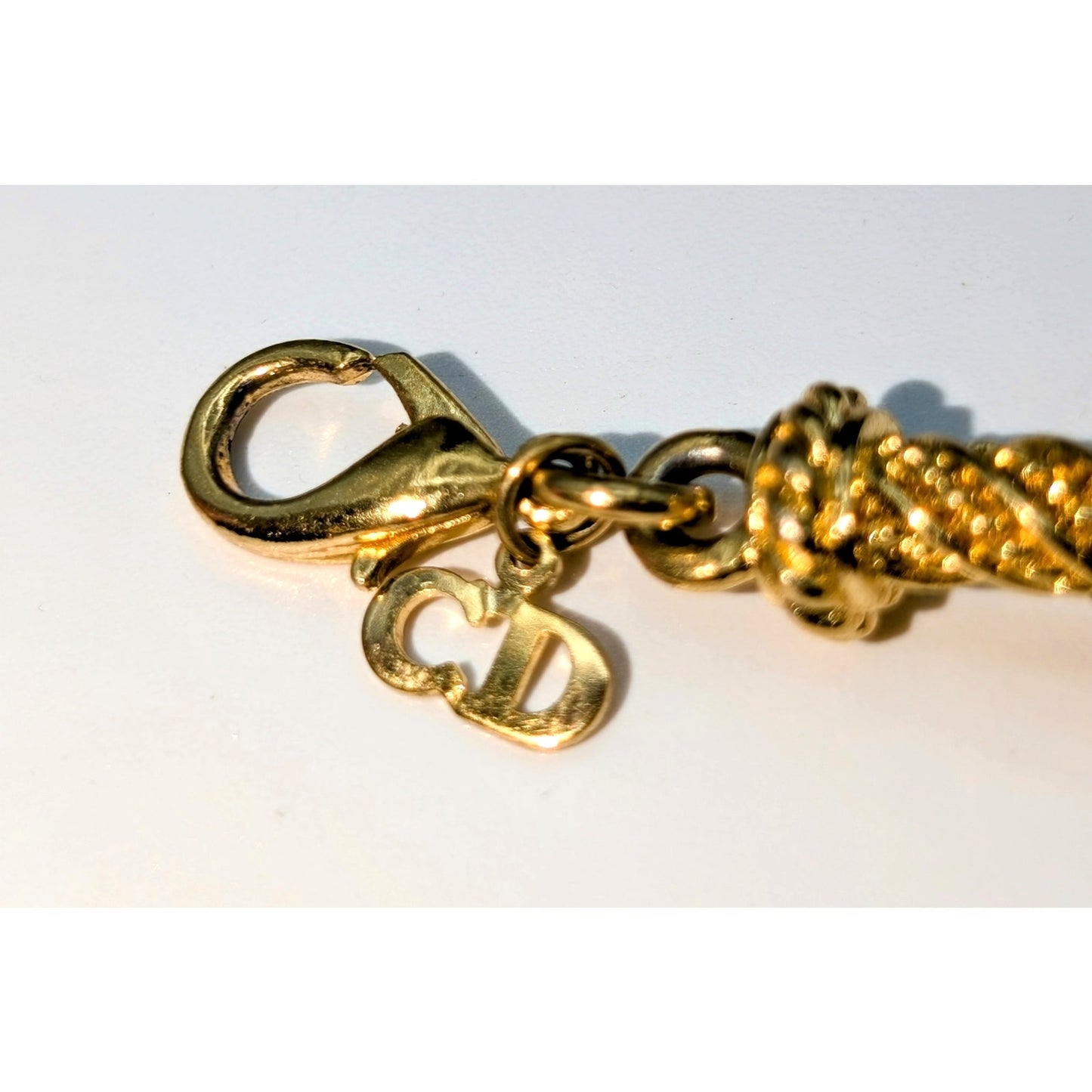 Christian Dior Vintage Gold Plated Twisted Link Crystal Accent Chain Bracelet